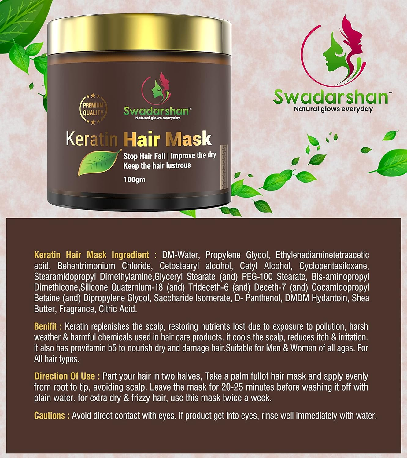 Swadarshan Keratin Hair Mask for Dry, Frizzy, Damaged Hair (100Gm Jar) image number 2