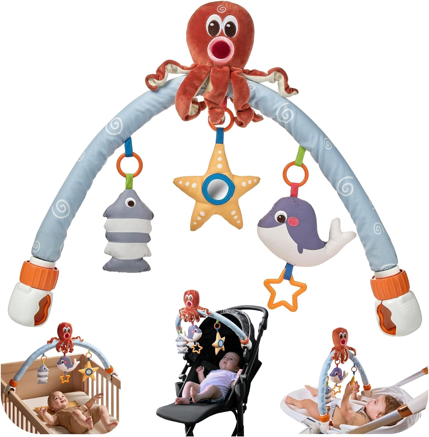 TUMAMA Baby Car Seat Toys, Ideal for Newborn & Infant Hanging Toys with Music Box, Octopus Rattle, Little Baby Mirror - Fit for Car Seat, Stroller, Crib, Pram, Best Stroller for Baby 0 3 6 9 12 Months image number 3