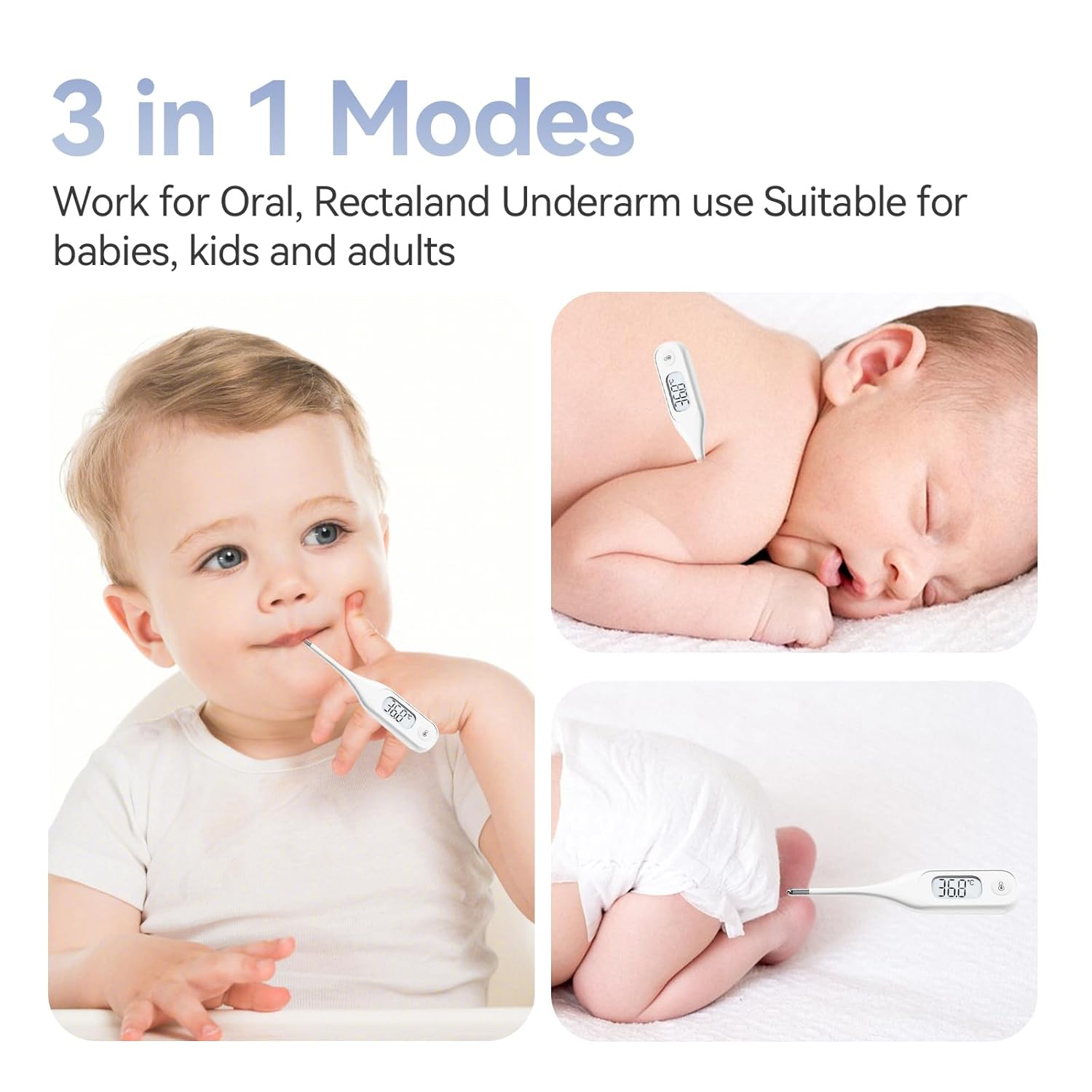 Berrcom Digital Thermometer for Adults and Kids, Oral Thermometer for Baby Rectal and Underarm Thermometer for Fever Alarm Medical Thermometer with C/F Switchable image number 4