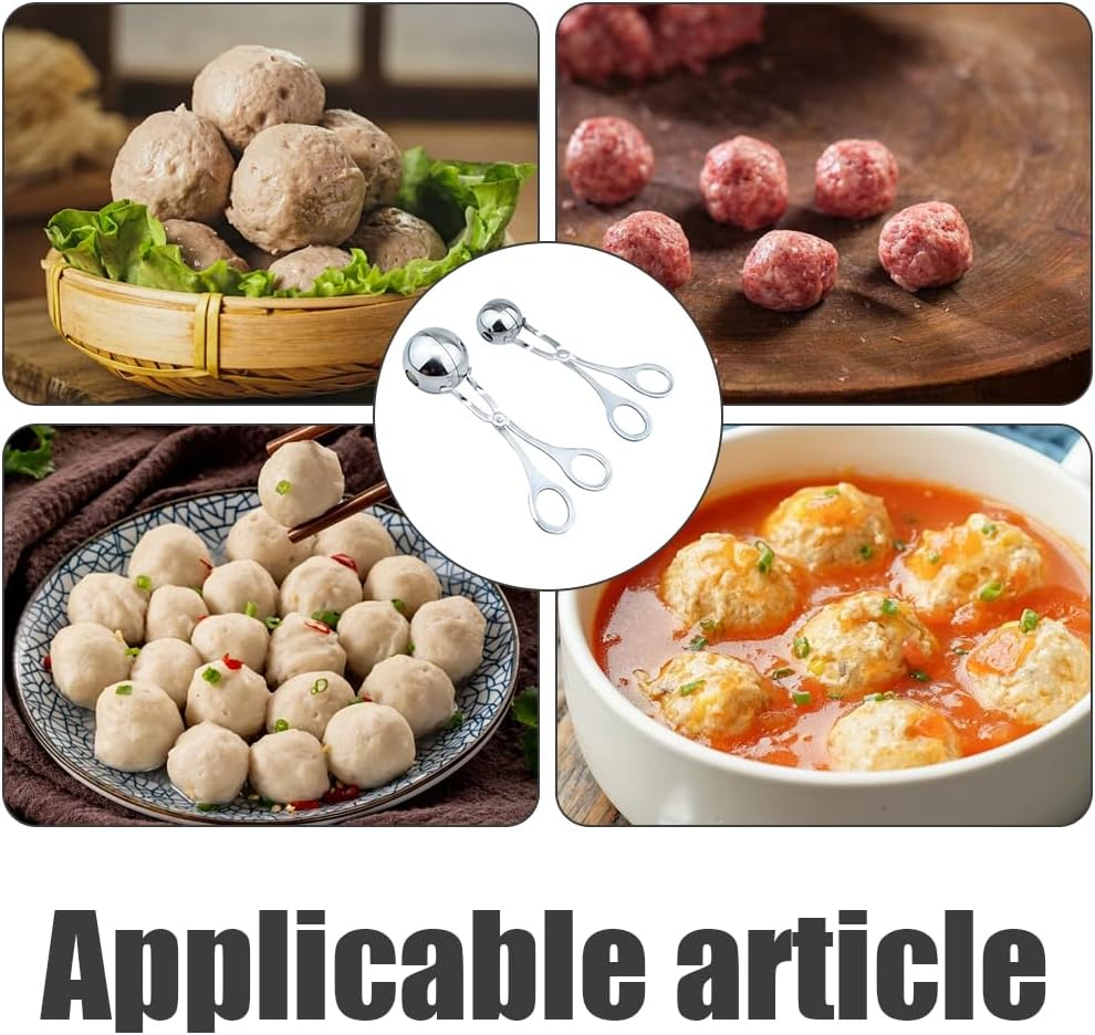2 PCS Meat Baller, Meatball Maker, Stainless Steel DIY Clip Kitchen Tool, Cake Pop Ice Tongs, Ball Size Diameter 4.8Cm Diameter 3.5Cm, 16Cm, Sliver image number 1