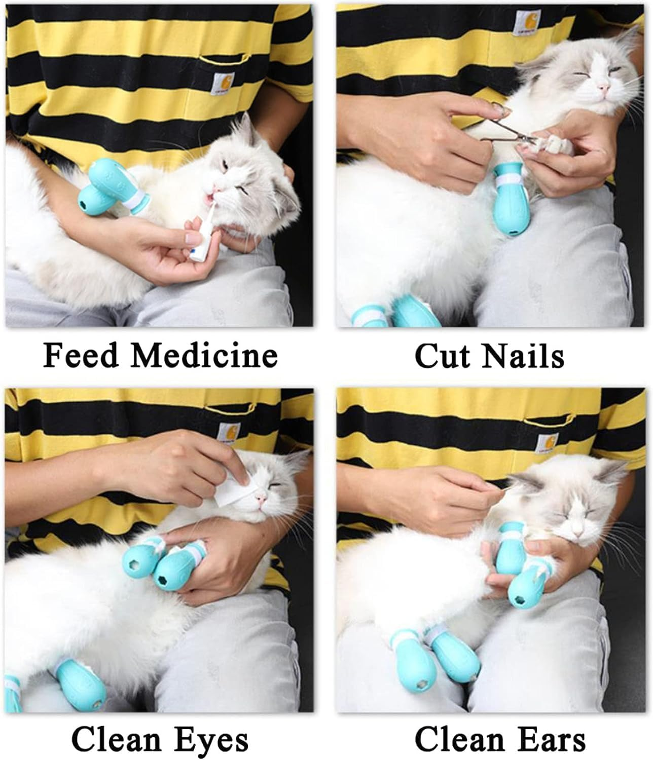 Anti-Scratch Cat Shoes 4 Pack, Pet Supplies Scratch Deterrent Booties, Grooming Accessories Silicone Nail Gloves, Adjustable Claw Cover for Bathing Shaving Checking Treatment (Blue) image number 4