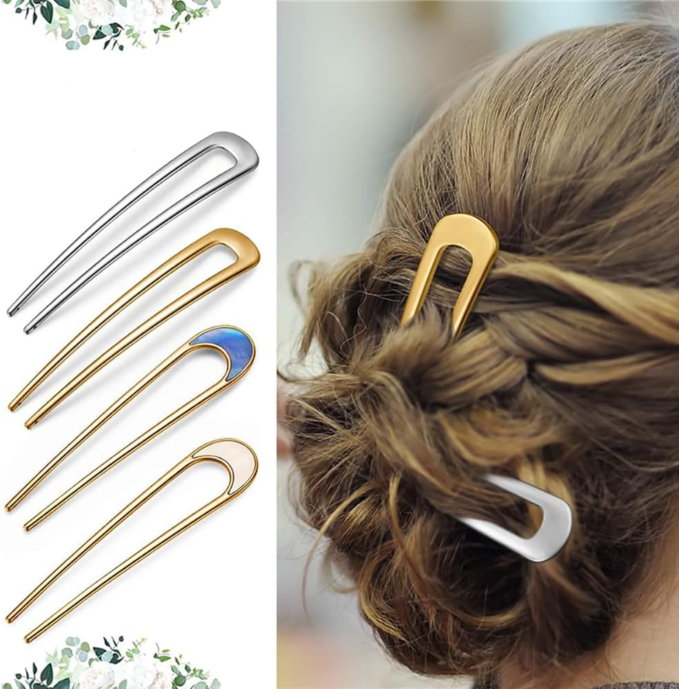 8 Pcs U-Shaped Hairpins for Buns & French Twist, Alloy Metal Hair Forks for Women, Secure Hold Hair Accessories for Thick/Thin Hair image number 4