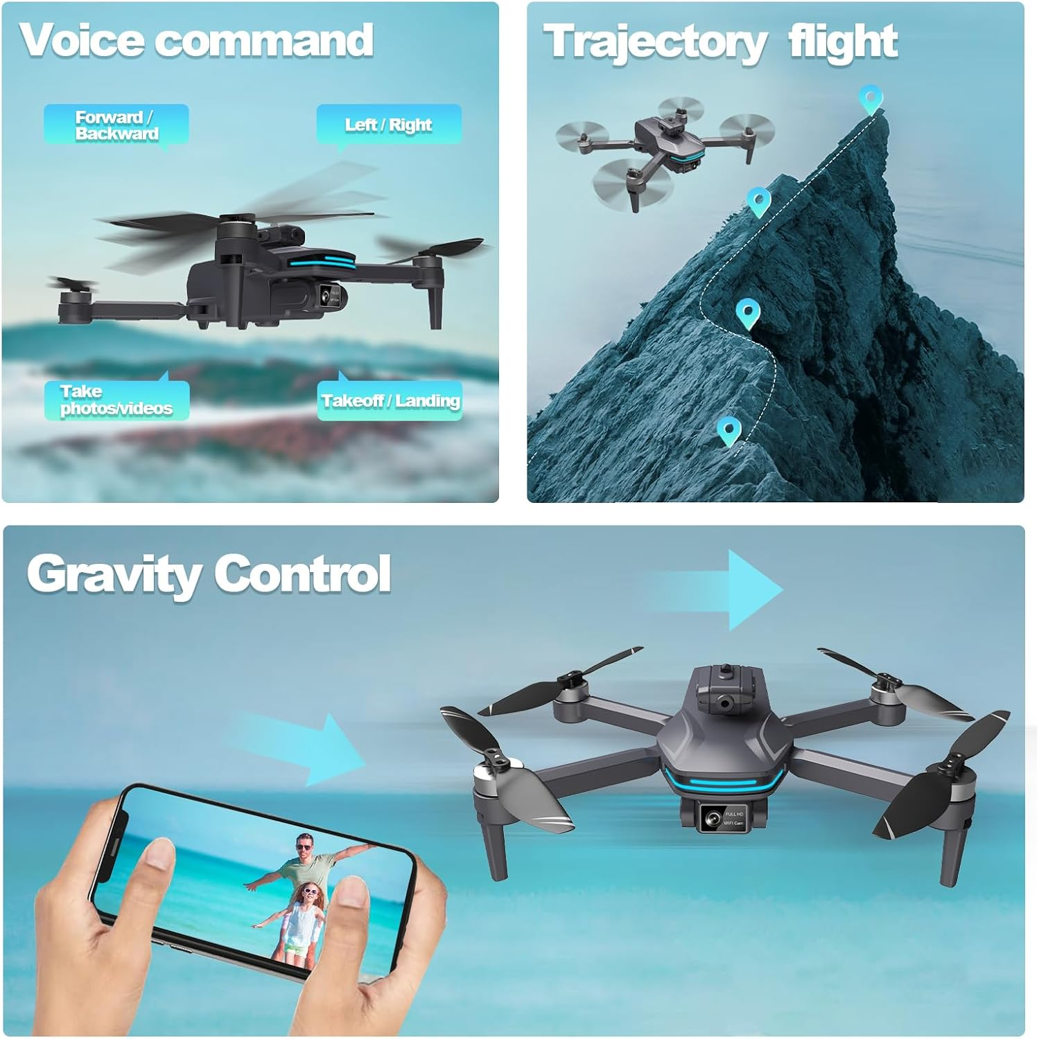 Foldable Drone with 1080P Electrically Adjustable Dual Camera for Beginner, Brushless RC Quadcopter with Altitude Hold, Carring Case, Headless Mode, One Key Take Off/Land, Obstacle Avoidance