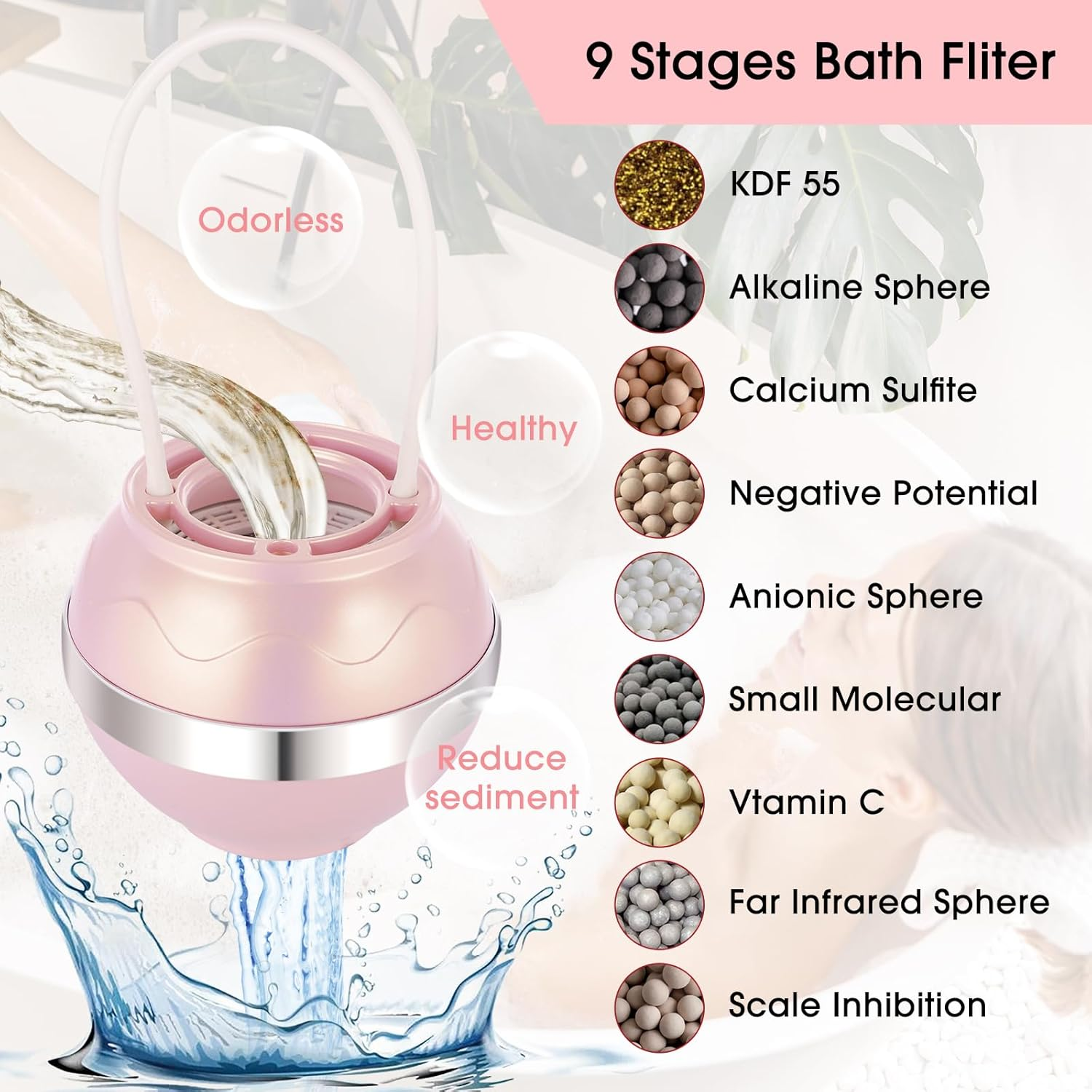 Bath Water Filter for Tub,Hardwater Softener for Tub to Remove Lead,Chlorine and Fluoride,Bpa Free Showerhead Filter Purify Your Bathwater for Healthier Skin and Hair - Light Pink image number 1