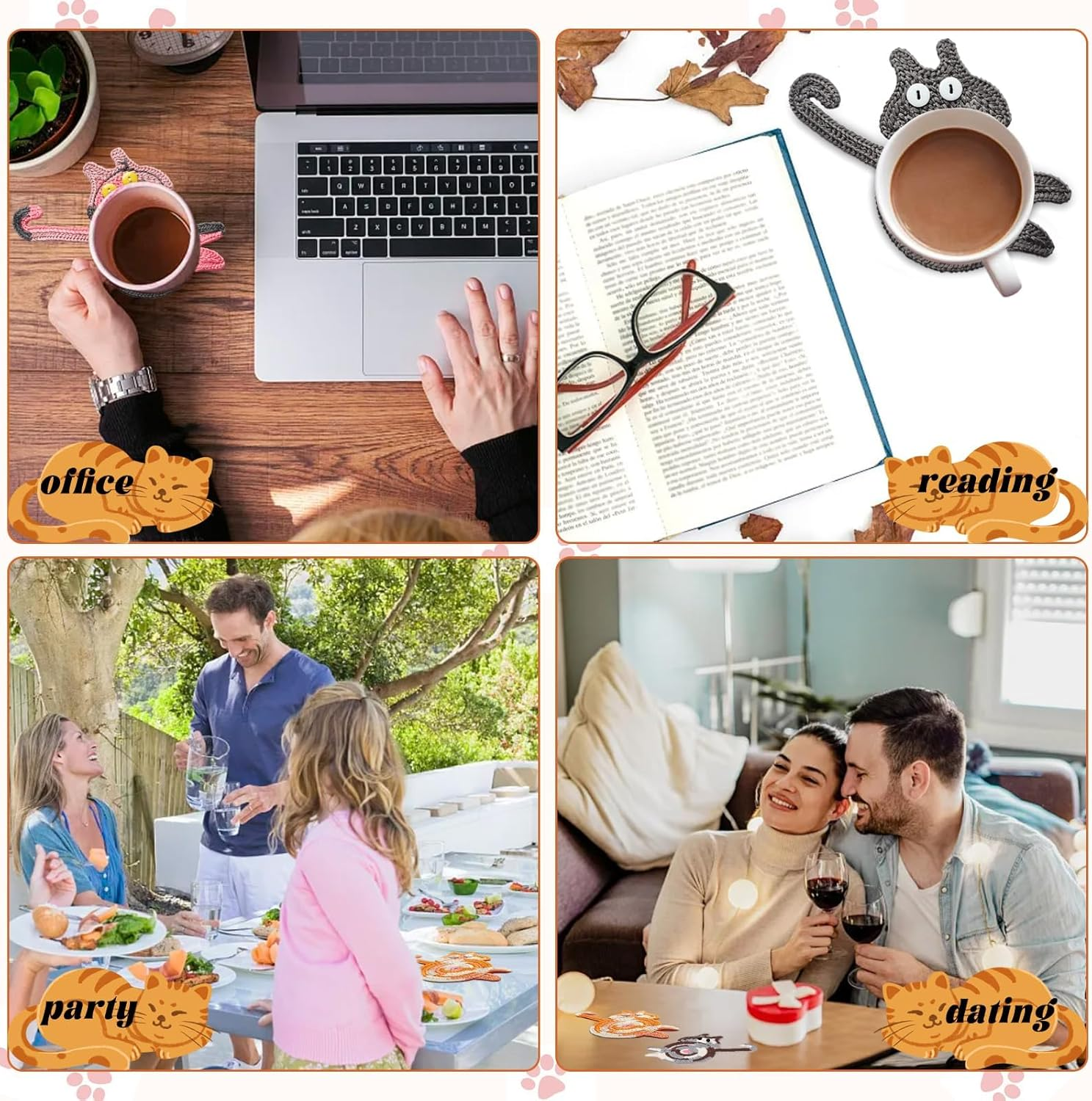 NAKODU 4PCS Drink Coaster Cat Gifts for Cat Lovers, Fun Woven Creative Coasters,Cute Coffee Coaster for Home Decor Tabletop Protection Suitable for Kinds Cups image number 6