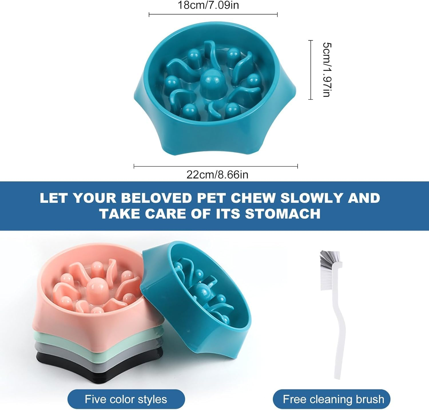 Slow Feeder Bowl with Clean Brush for Dogs and Cats,Non - Slip, Smooth Interior to Reduce Eating Speed, Ideal for Healthy Eating in Cats and Small to Medium-Sized Dogs(Green) image number 3