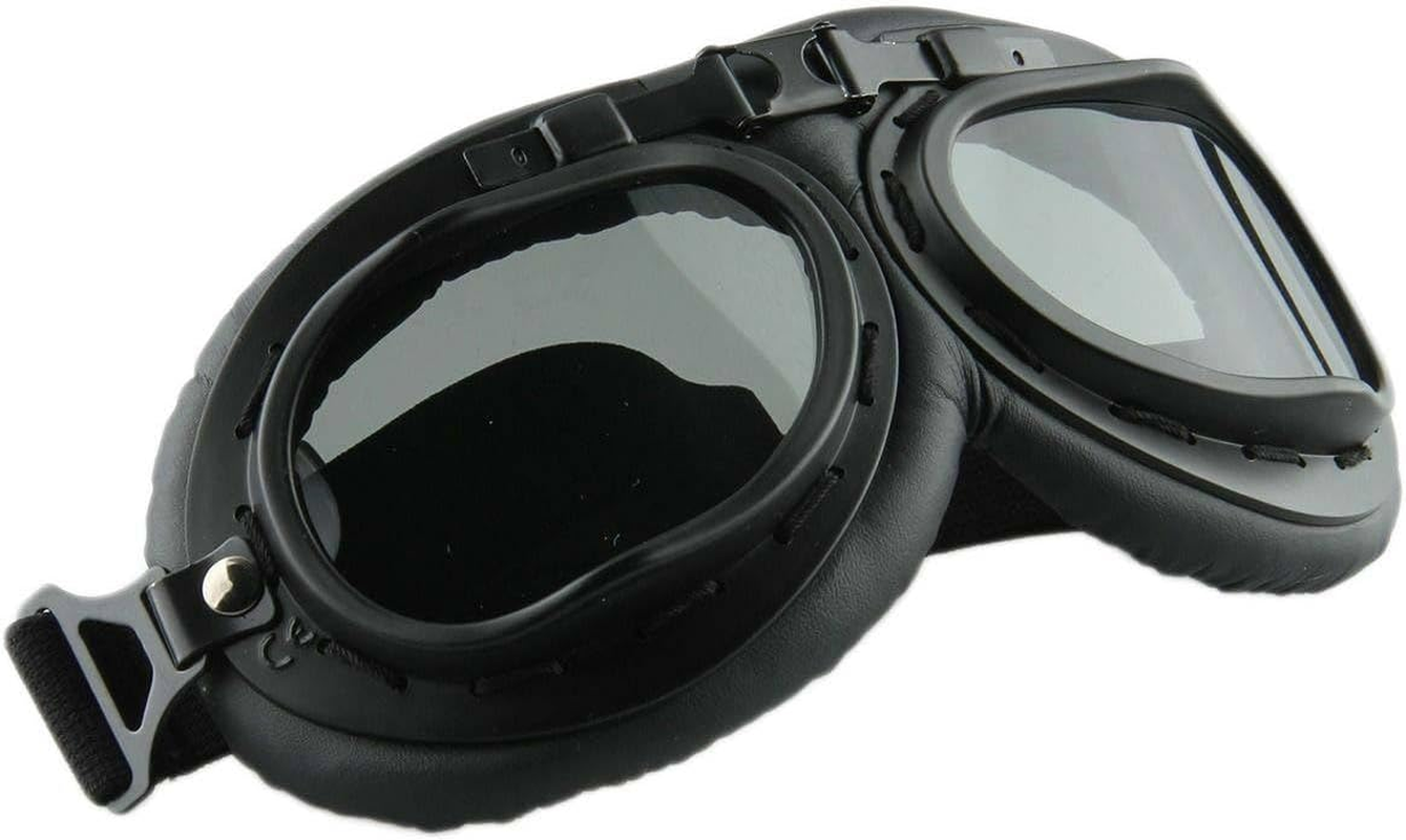 TDR Retro Vintage Motorcycle Goggles Aviator Pilot Eyewear Windproof Adjustable UV Protection anti Fog Clear Lens Black Frame Adults Teens image number 2
