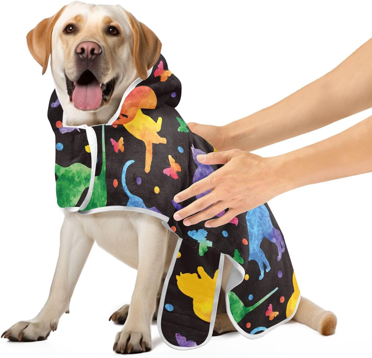 AIXIWAWA Color Silhouette Cats Pet Bathrobe Towels with Adjustable Collar & Waist, Quick Absorbent Drying Coat for Cats and Dogs image number 5