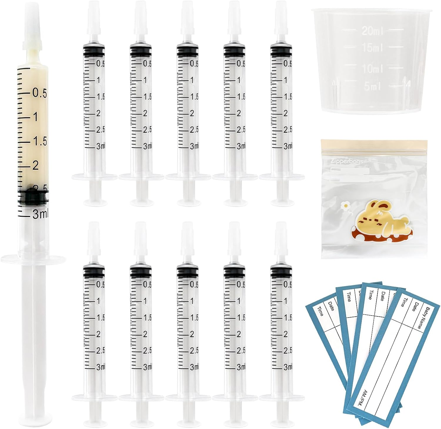 50 Colostrum Collector Sets Include 3Ml without Needle Colostrum Syringe with Cap, Sticker, Clear Ziplock Bag and a Measuring Cup image number 2