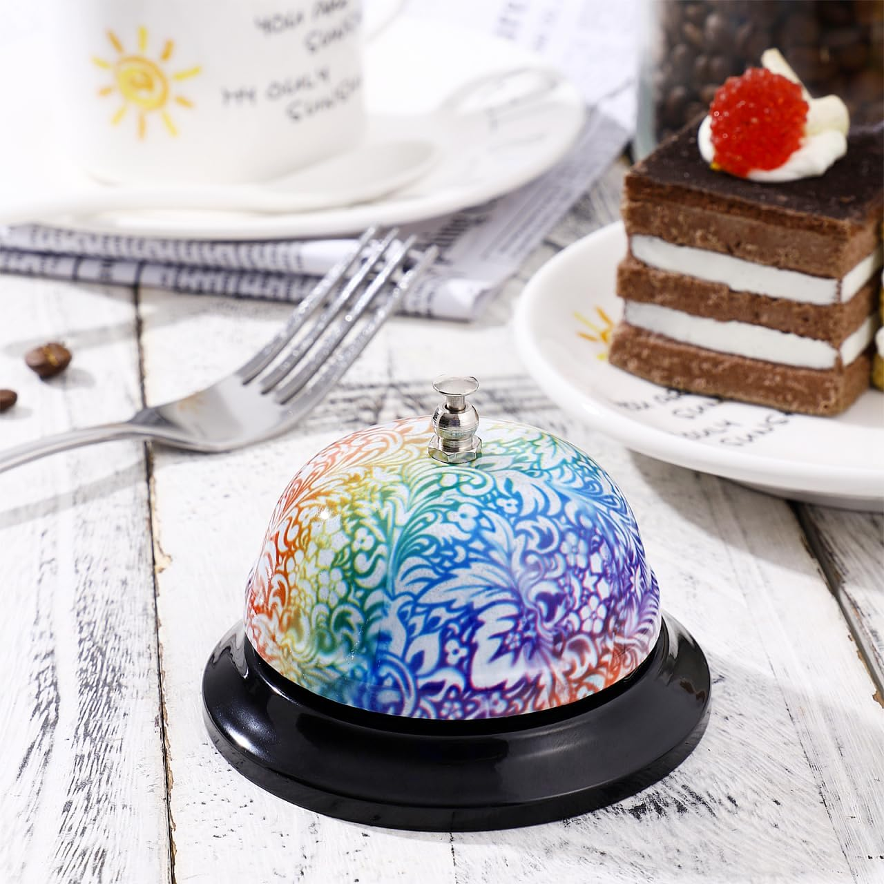 Meal Bell - Metal Service Bell for Restaurants and Home Use Loud Call for Elderly Assistance and Pet Training Multi-Color 3 35 X 3 15 X 2 28 Inches image number 1