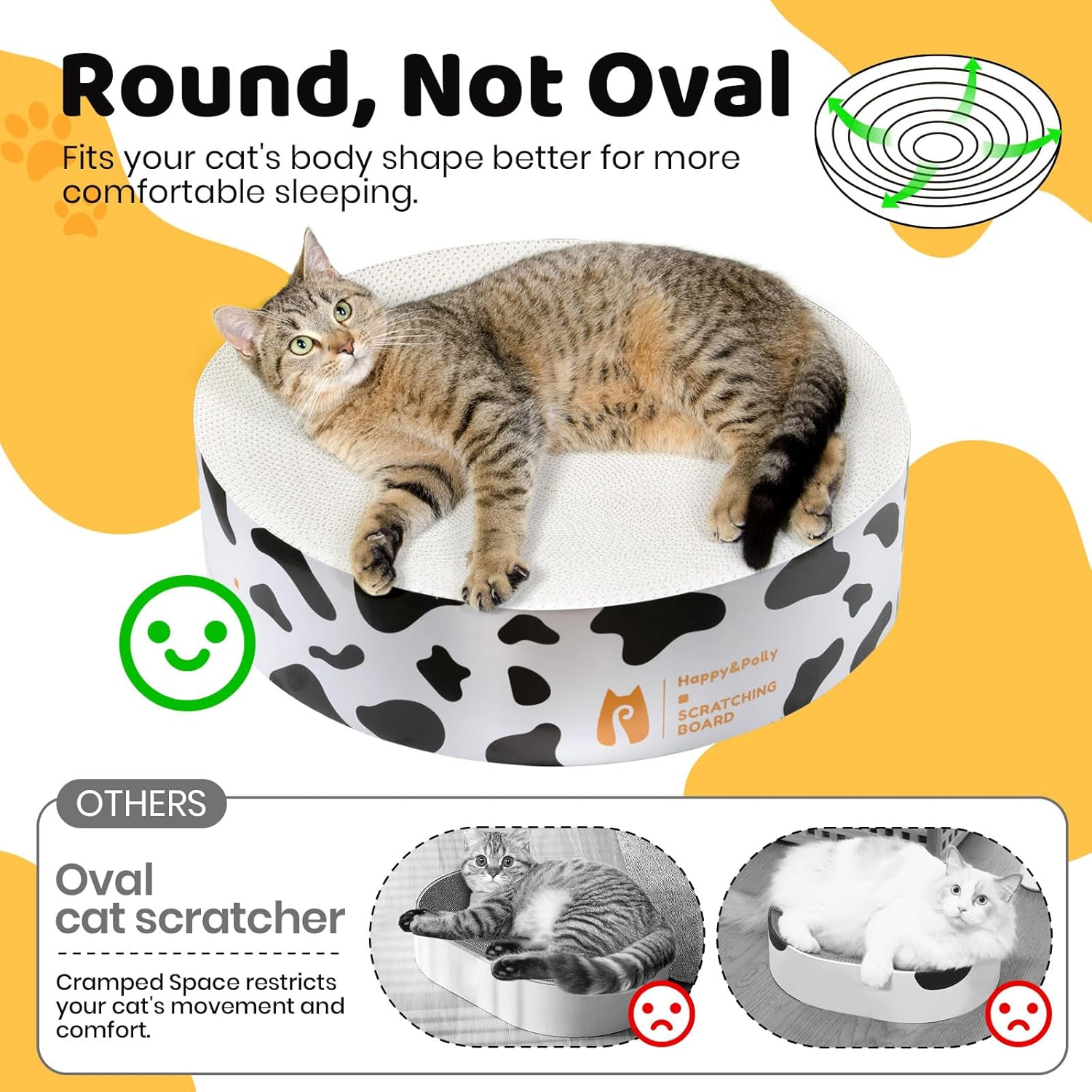 Happy&Polly round Cat Scratcher Cardboard Bed - Double-Sided Scratching Pad for Indoor Cats, Furniture Protector, Scratch Deterrent - White