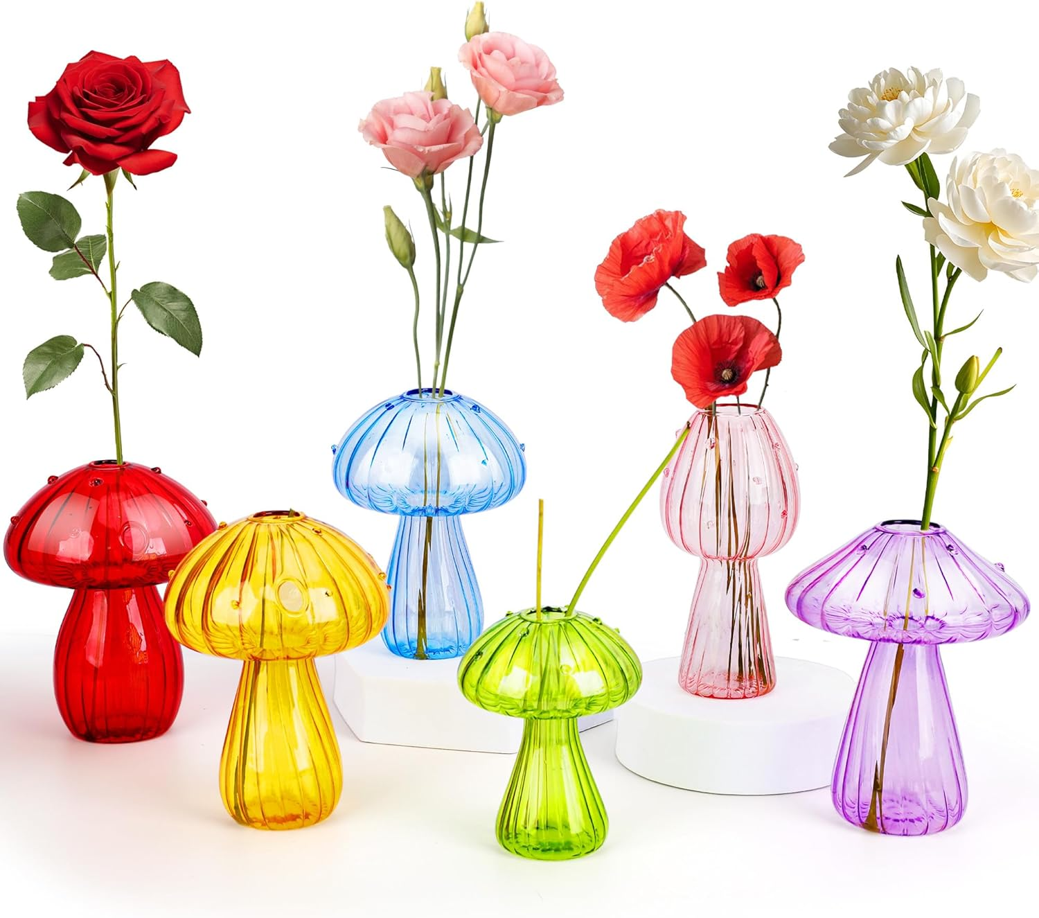 Plant Propagation Station, 6 Colored Glass Mushroom Vase Glass Planter, Gardening Gifts for Plant Lovers Women, Small Hydroponic Pots for Flowers-Desktop Terrarium for Home Office Decor, Room Decor image number 5