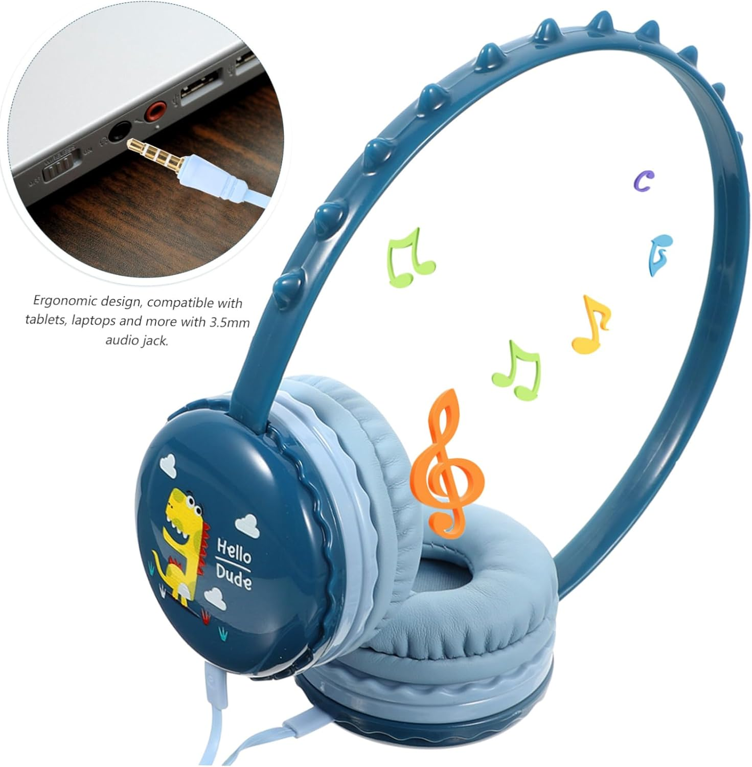 KOMBIUDA Dinosaur Shape over Ear Headphones for Wired Gaming Headset with Jack Comfortable Cartoon Earphones Compatible with Tablet Laptop Phone