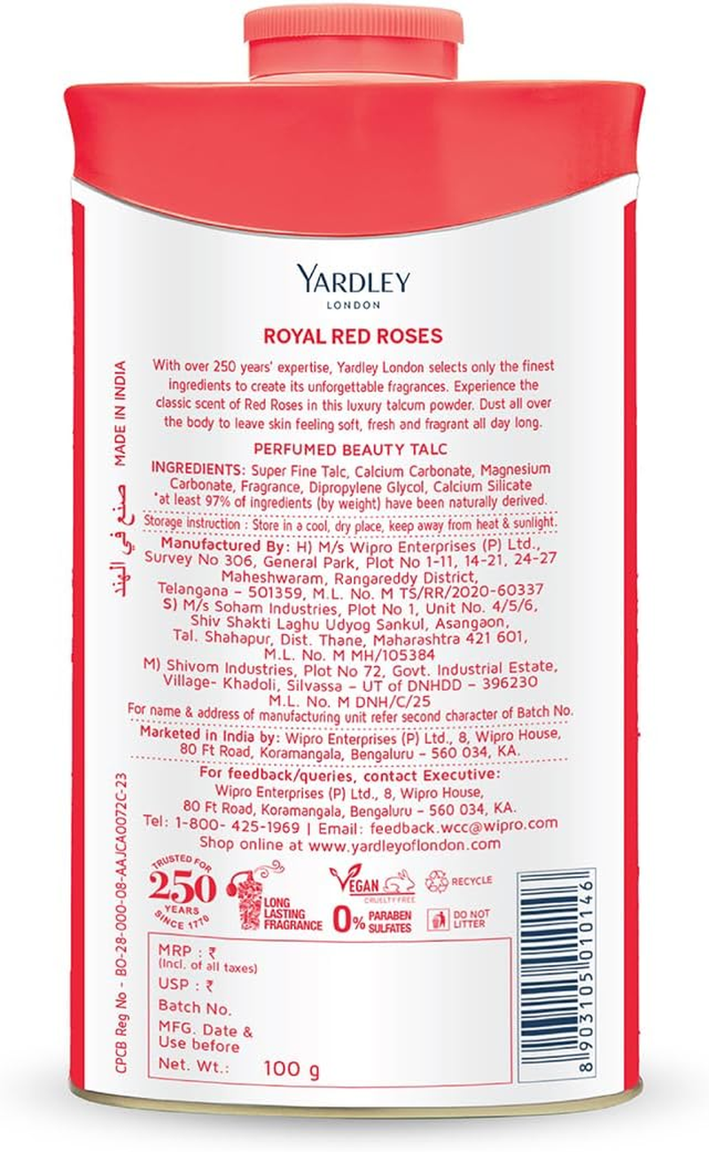 Yardley Red Rose Perfumed Talc 250 G image number 4
