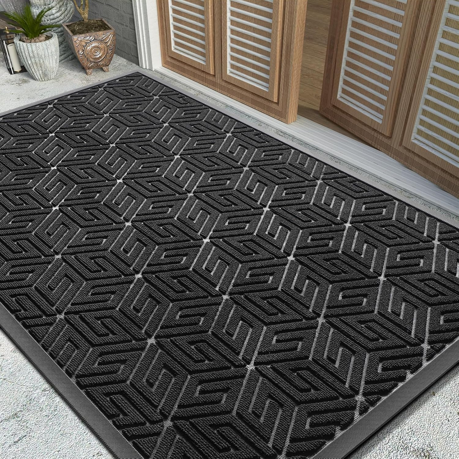 Yimobra Sturdy Front Door Mat, Heavy Duty Doormat for Outdoor Indoor, Non Slip Rubber Floor Mat for Entry, Easy Clean, Waterproof, Low Profile, Patio, Busy Areas, 17X29.5 Inch, Pale Khaki