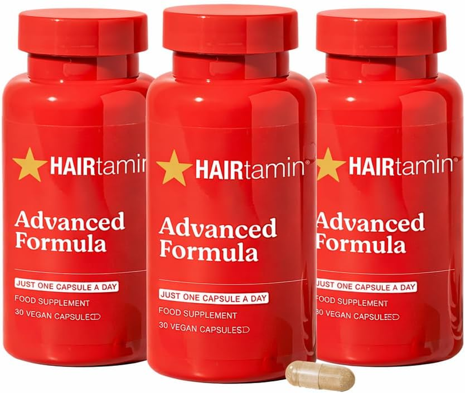 Hairtamin Fast Hair Growth Biotin Vitamins Gluten Free Thirty Vegetarian Capsules Supports Stronger Longer Thicker Hair Reduces Hair Loss and Thinning All Natural Supplement Three Pack image number 1