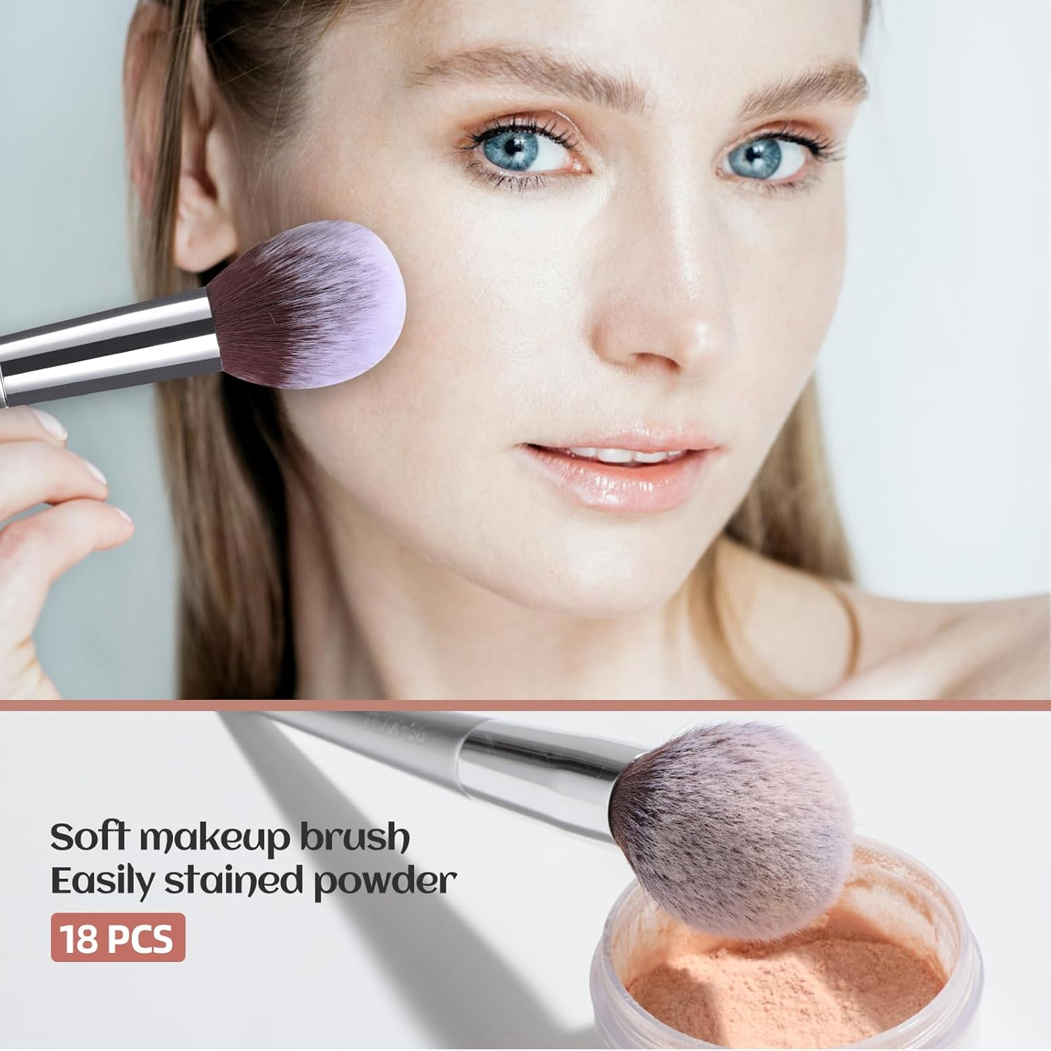 BS-MALL Makeup Brush Set 18 Pcs Premium Synthetic Foundation Powder Concealers Eye Shadows Blush Makeup Brushes with Black Case image number 3