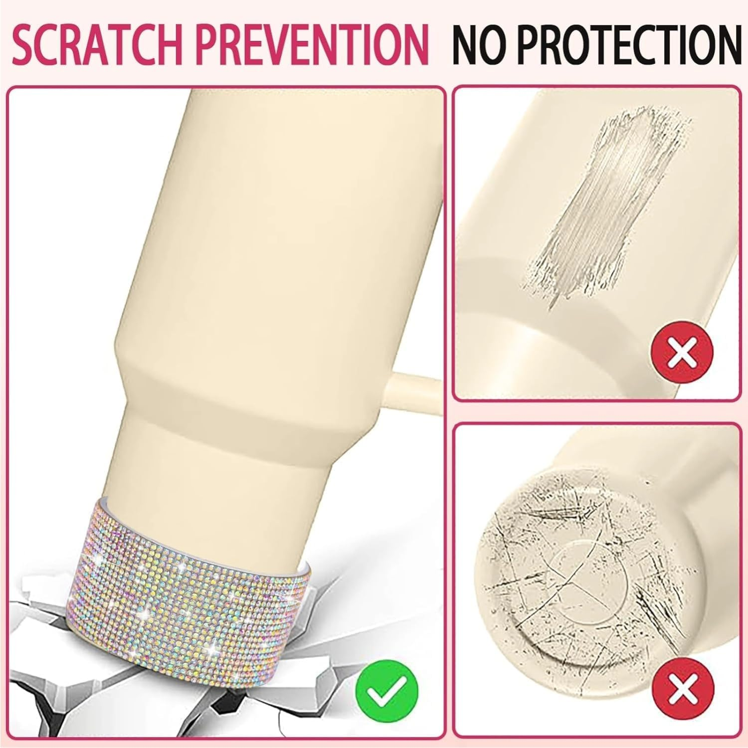 Protective Rhinestone Glitter Silicone Boot Bling Diamond Anti-Slip Sleeve Cover for Stanley Cup 20-40Oz,12-24Oz and More Tumblers 2.8-2.9 Inch Bottom image number 6