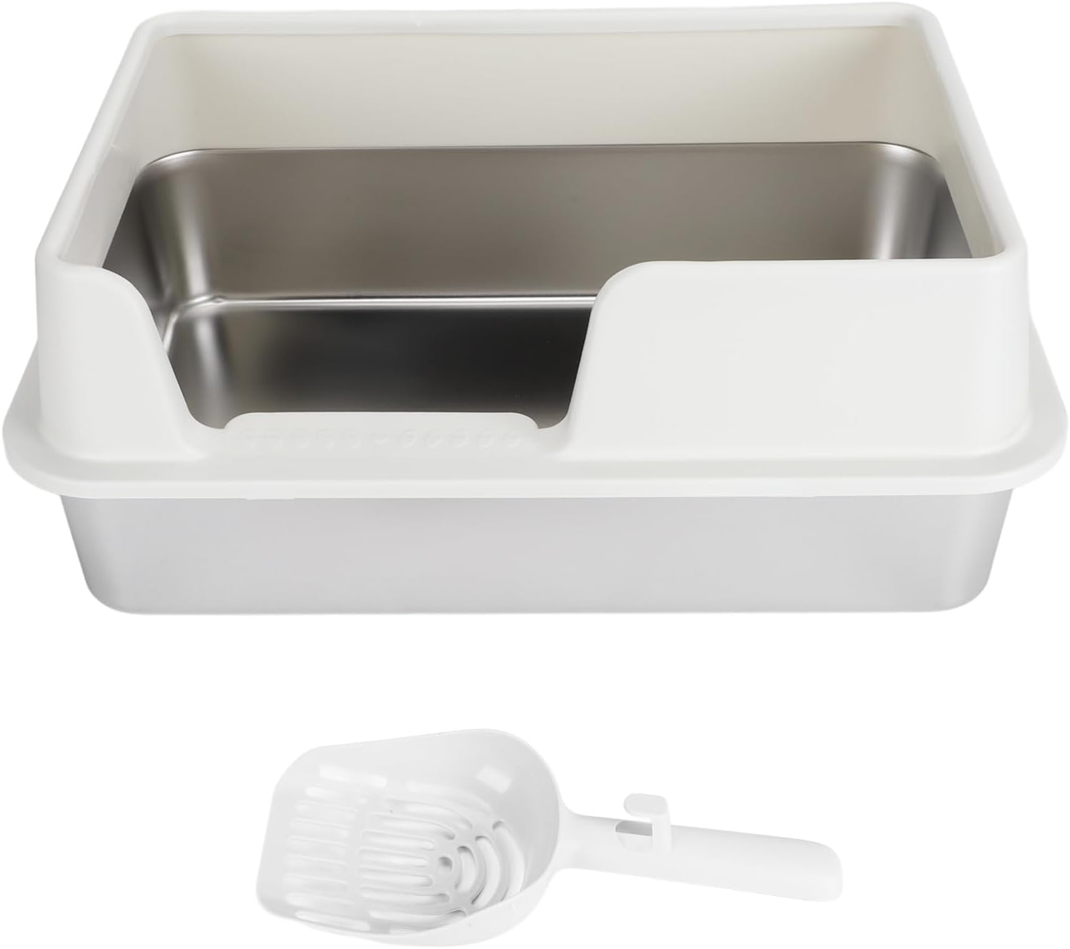 Stainless Steel Cat Litter Boxes, Side Entry High Sides anti Splashing Enclosed Cat Litter Box, Extra Large Metal Litter Pan with Scoop, Easy to Clean, for Small Medium Cats