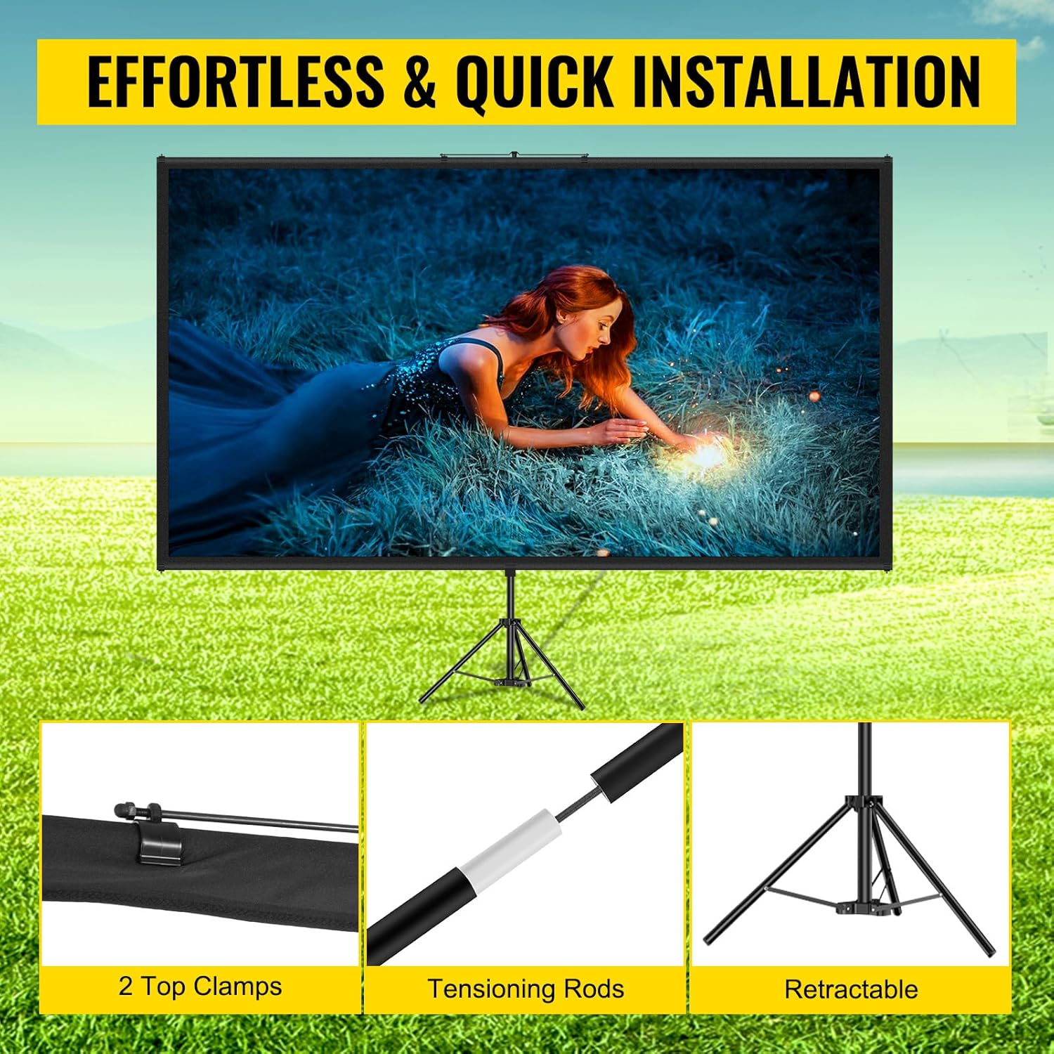 VEVOR Tripod Projector Screen with Stand 100Inch 16:9 4K HD Projection Screen Stand Wrinkle-Free Height Adjustable Portable Screen for Projector Indoor & Outdoor for Movie, Home Cinema, Gaming, Office image number 6