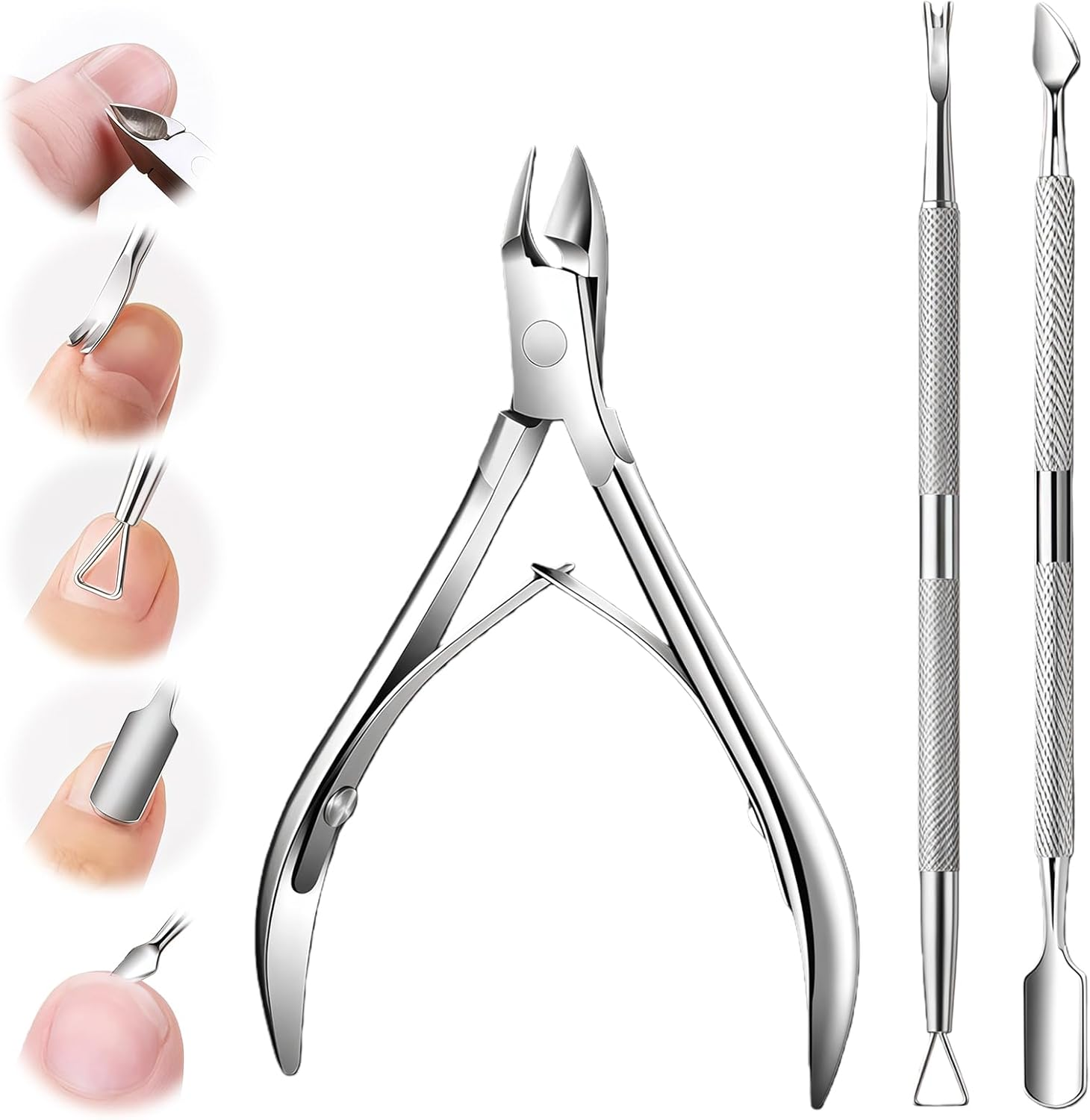 Teccfly Cuticle Trimmer with Cuticle Pusher,Stainless Steel Manicure Pedicure Tool Set,Professiona Cutter Nipper Scissor Clipper for Fingernails & Toenails​ image number 6