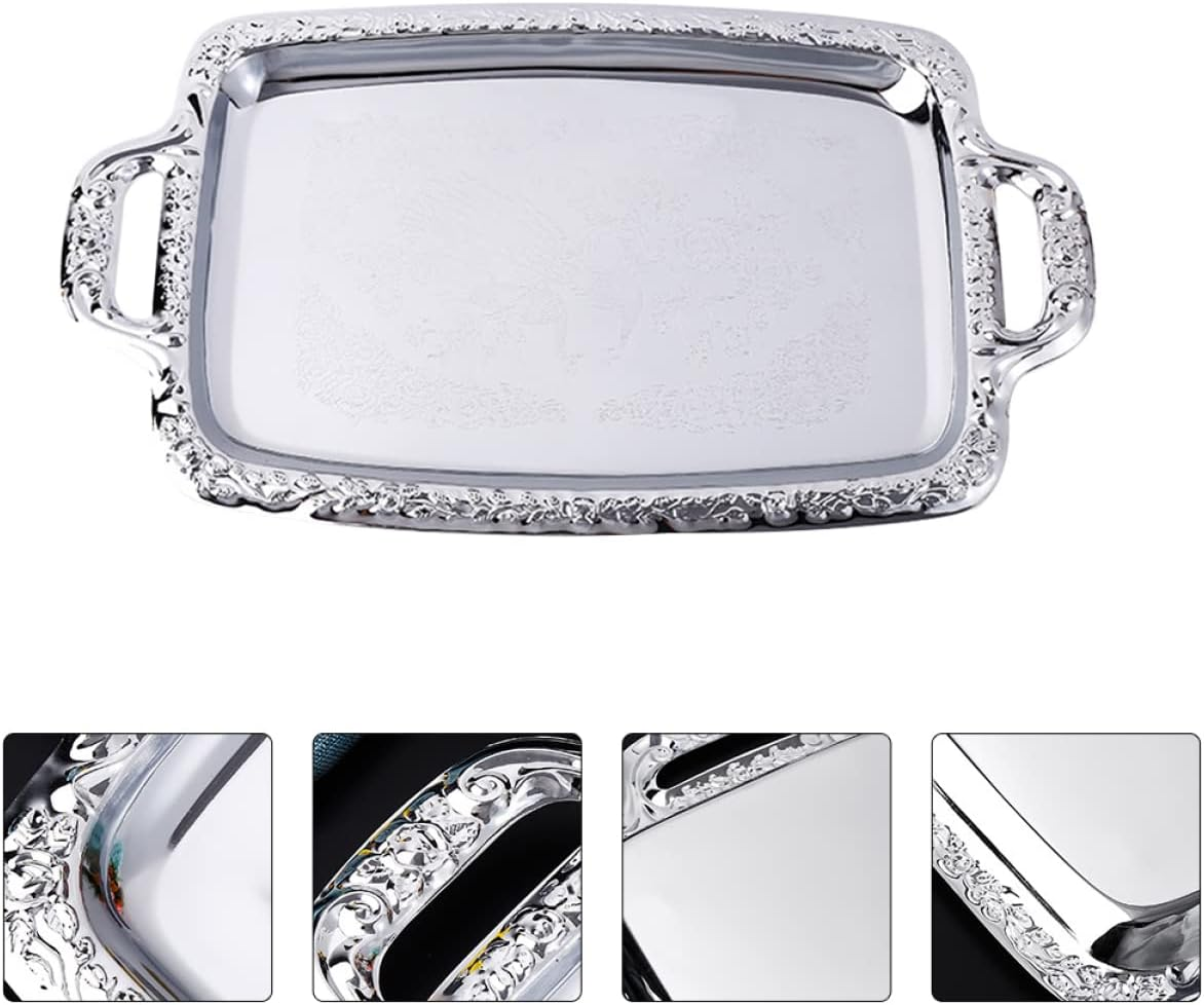 STOBAZA Silver Tray Decorative 1Pc Bread Tray Metal Cookie Plate Simple Rectangular Silver Tray image number 5