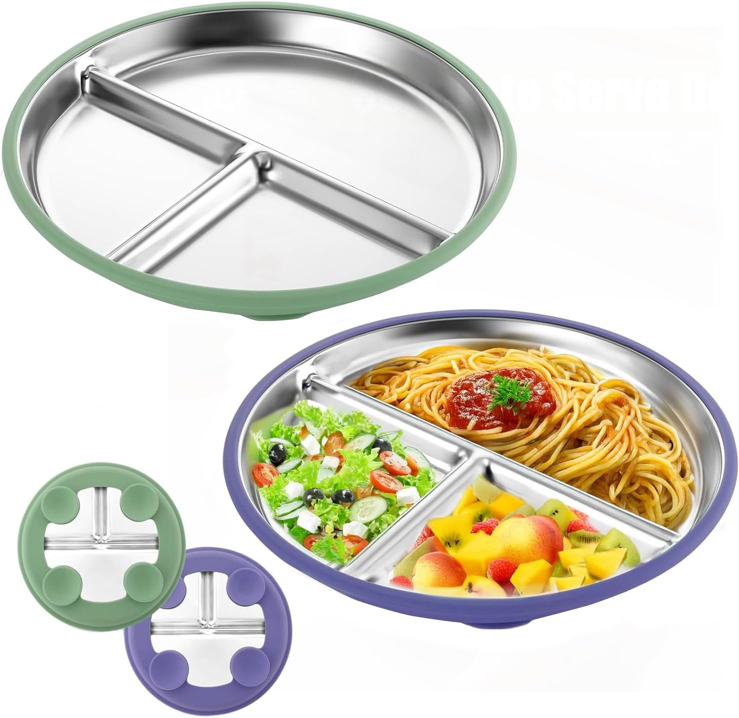 2 PC Stainless Steel Plates for Kids, Stainless Steel Toddler Plate Stainless Steel Baby Suction Plates Baby Suction Plates for Babies and Toddlers (2 Pack) image number 3