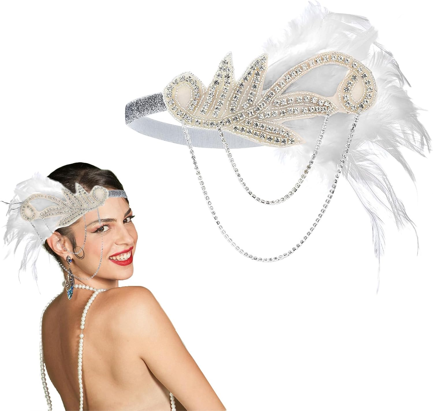 Lopsity Women 1920S Flapper Headband Rhiestones Headpiece 1920'S Fashion Bling Rhinestone Hair Accessories for Women Girls Gatsby Themes Costume Prom Party Decoration (Black, L)