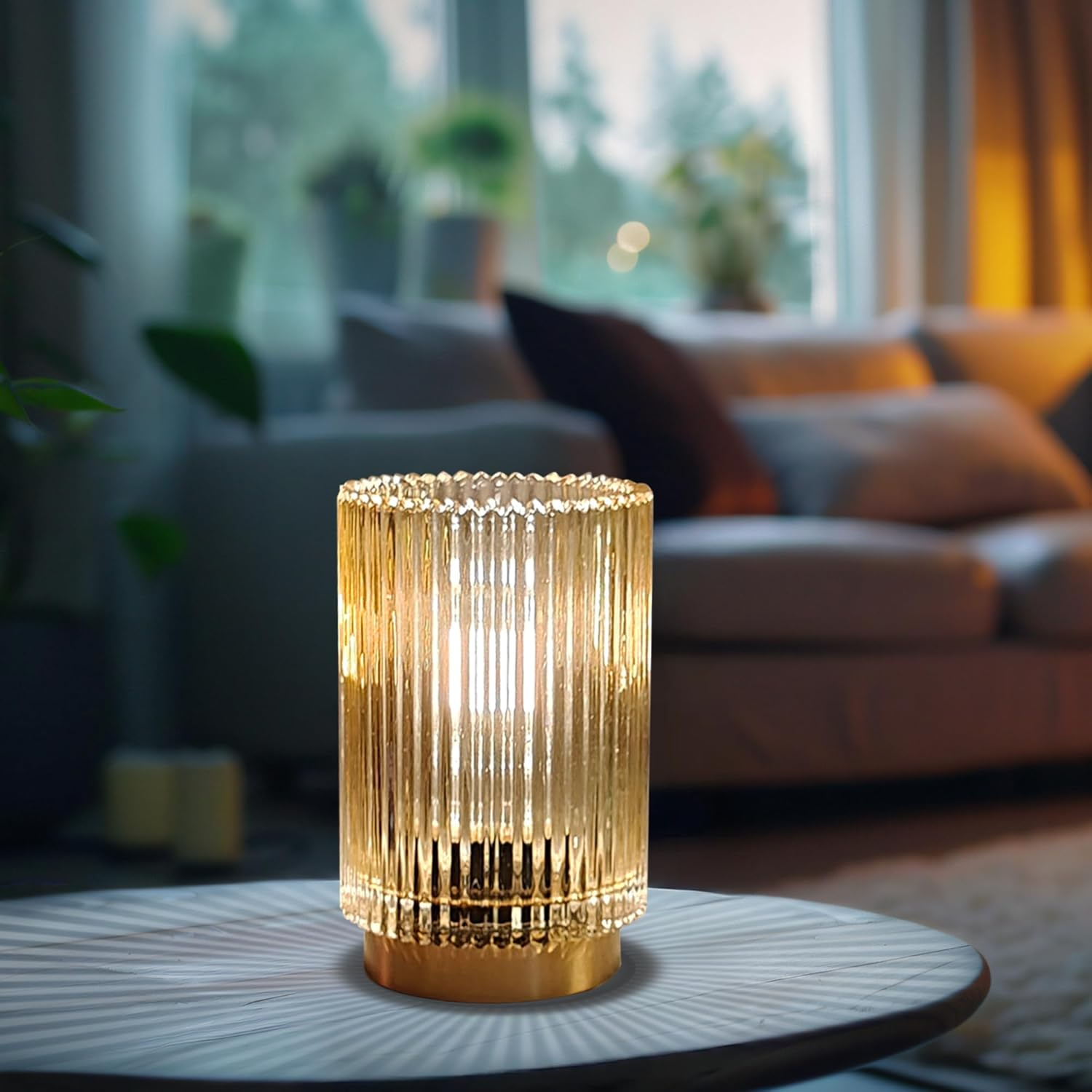 MEKOTRIN Table Lamp, Cordless Night Stand Lights with Glass Lampshade, Small Rechargeable Romantic Atmosphere Lamp with LED Bulb, Decorative Bedside Lamp for Living Room Bathroom (Amber) image number 5