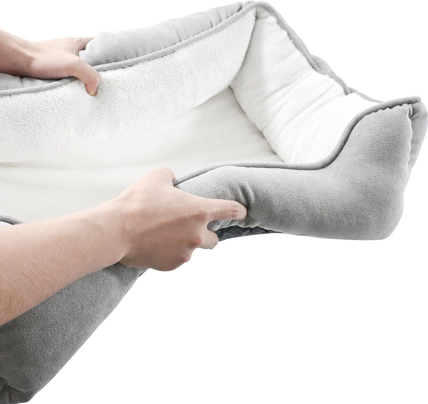 Long Rich Rectangle Bolster Pet Bed, Dog Bed Medium Size, Gray With, 25X21X8 Inch (Pack of 1) (HCT-REC-005) - Gray With Orthopedic Insert image number 5