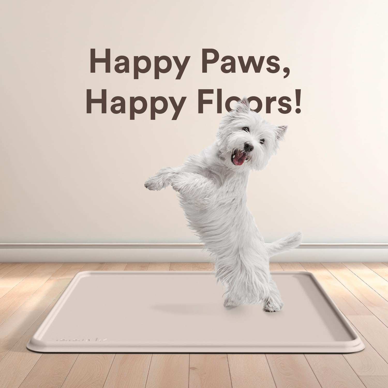 Pee Pad Tray Holder for Dogs - No Spill Raised Lip High Edge Silicone Mat, Extra Thick and Non-Slip for Indoor Floor Protection, Fits up to 25 X 25 In. Square Potty Training Pads (Large, Beige) | Eenk