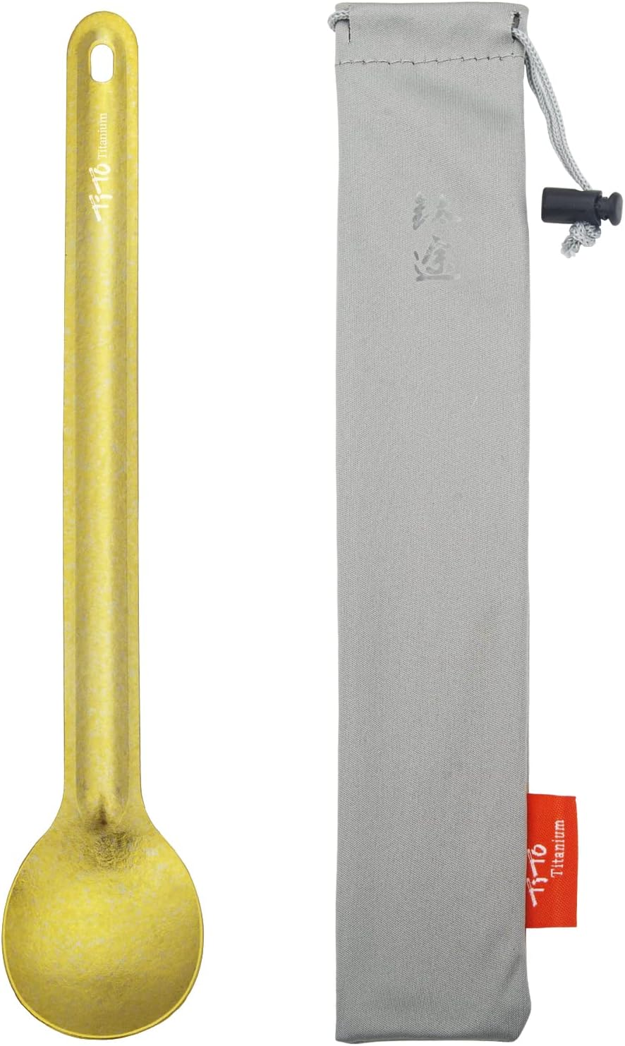 Tito Titanium Spork Long Handle Outdoor Travel Spoon Fork Portable Flatware Camping Fork Spoon Sports Backpacking Titanium Spoon (Bright-Titanium-1)