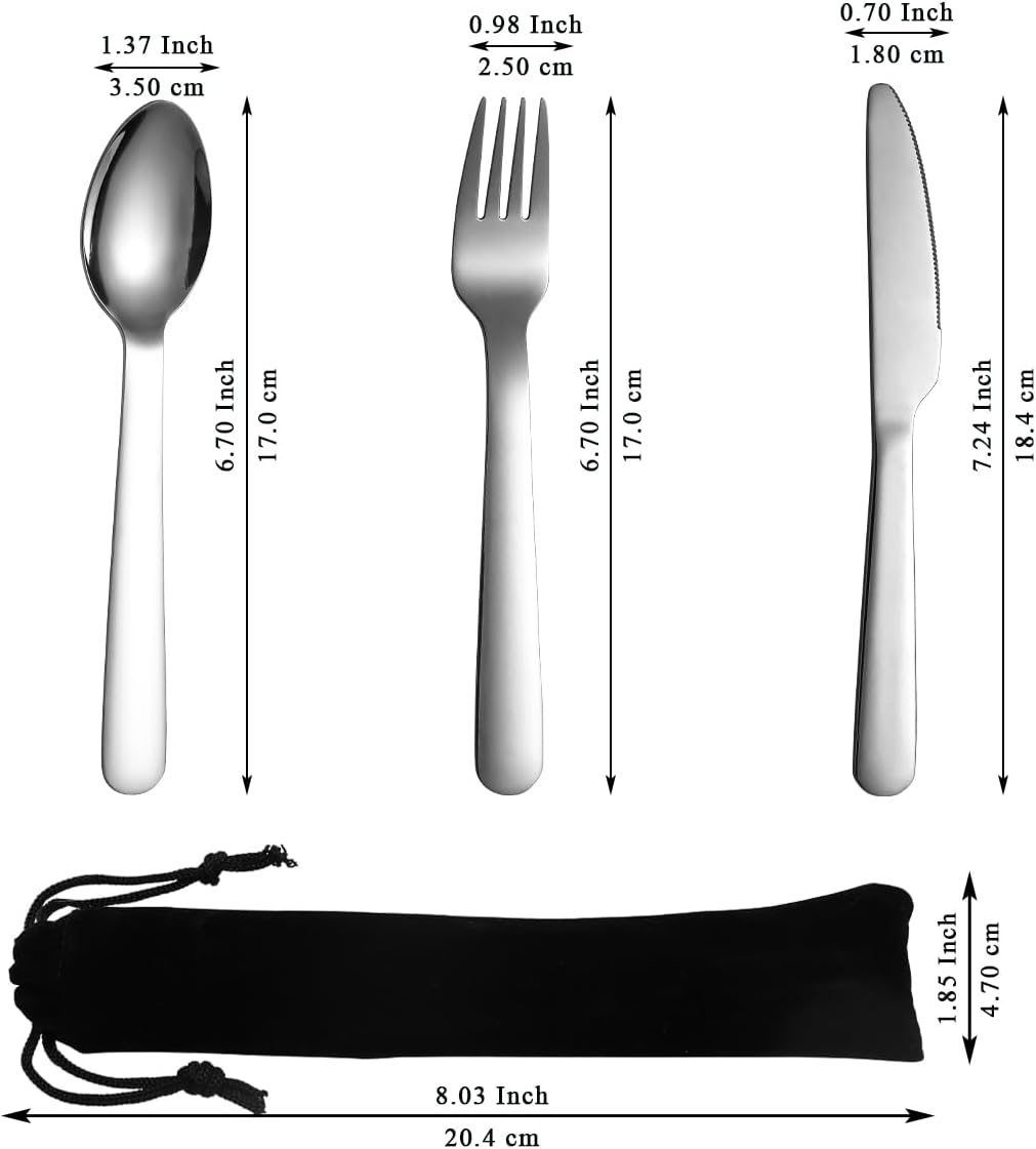 Evanda Portable Cutlery Set, Include Knife Fork Spoon, Stainless Steel Camping Flatware with Black Bag, for Outdoor, Picnic, Camping, Travel, Dishwasher Safe image number 2
