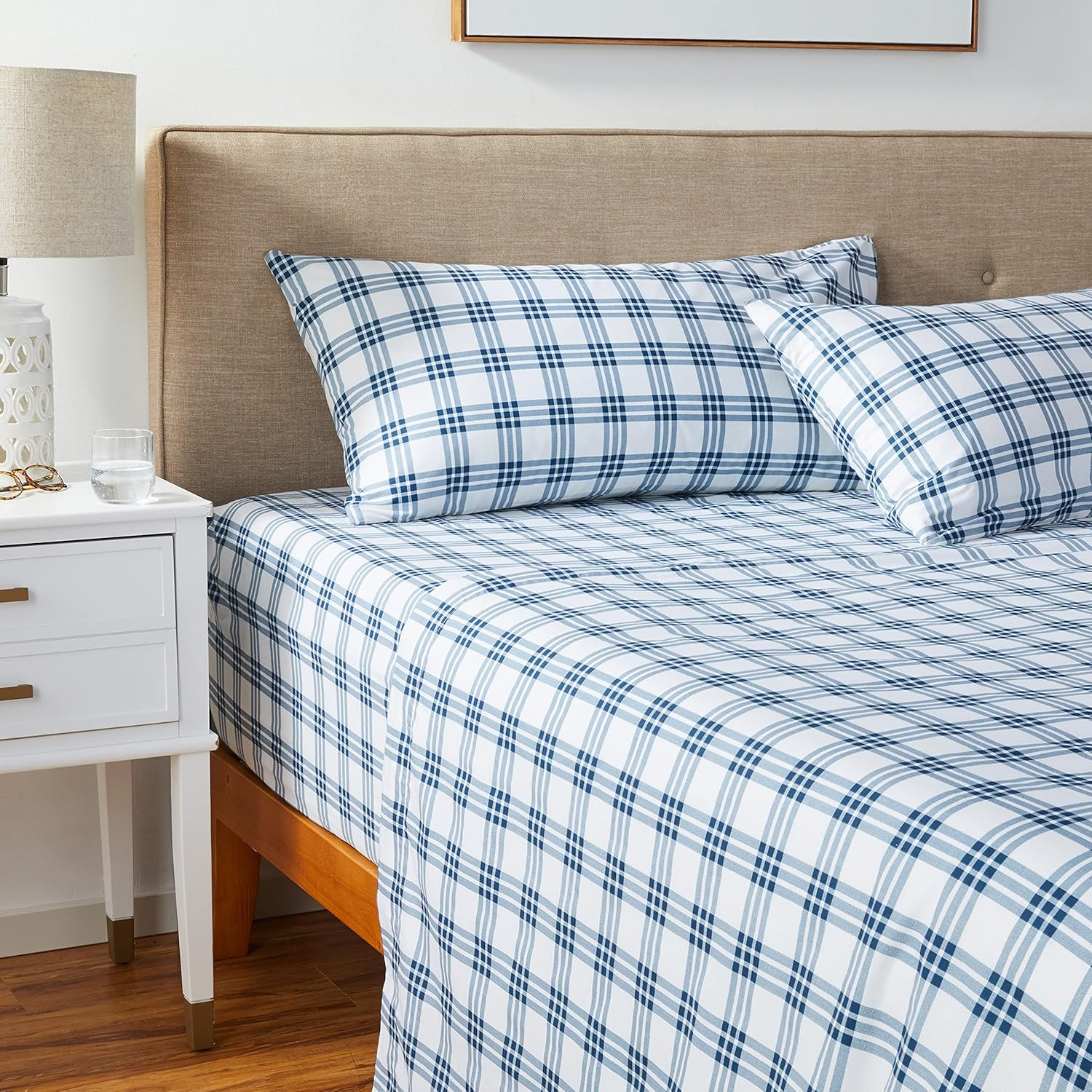 Eddie Bauer - King Sheets, Cotton Percale Bedding Set, Crisp & Cool Home Decor (Navy Plaid, King) image number 4