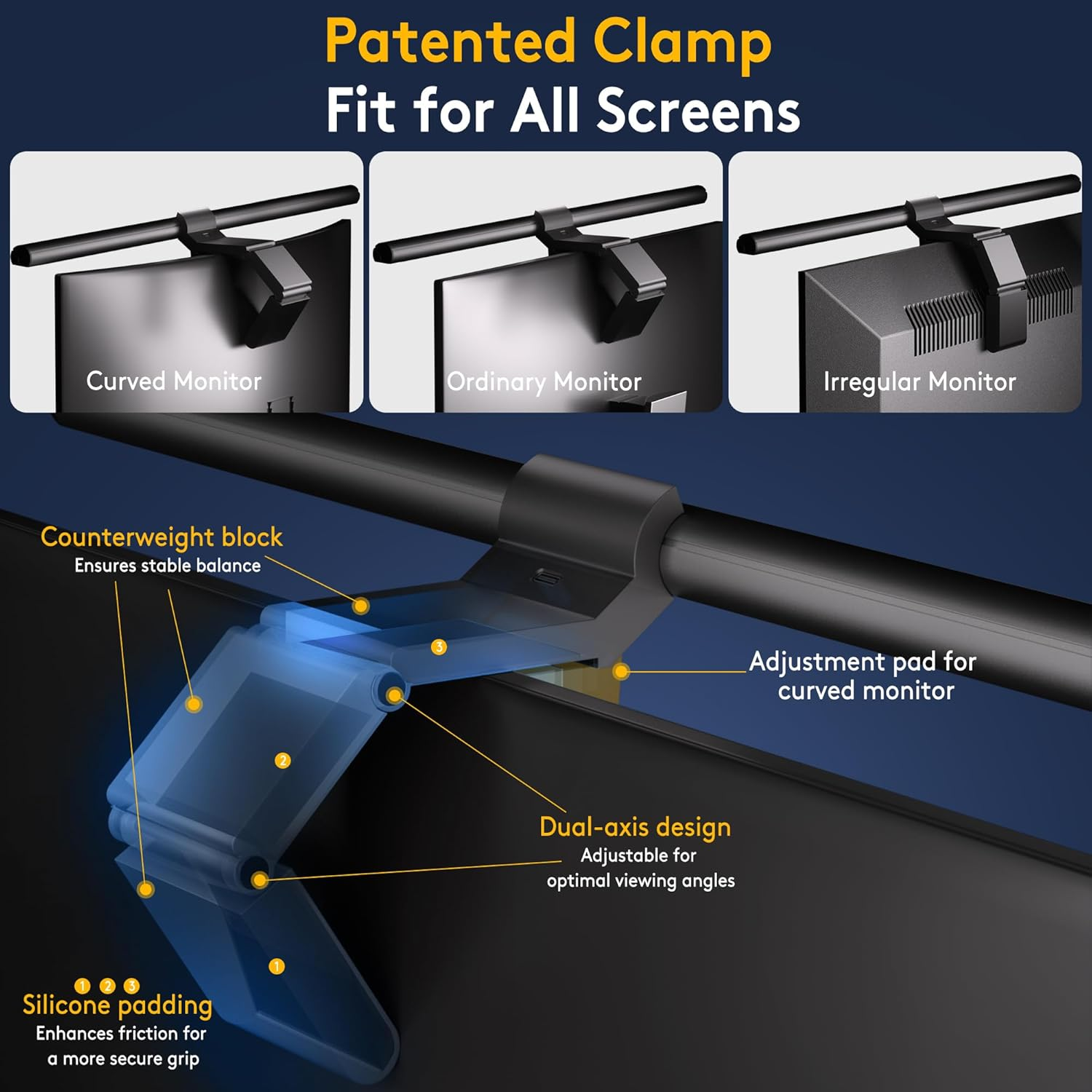 Quntis Screen Light Bar, Radar Motion Sensor & Camera Base, Remote Control Monitor Lamp with 5 Colors & Dimming, 52Cm Eye-Care Desk Lamp for Gamer Designer Home Office, Fit Curved & All Screens image number 3