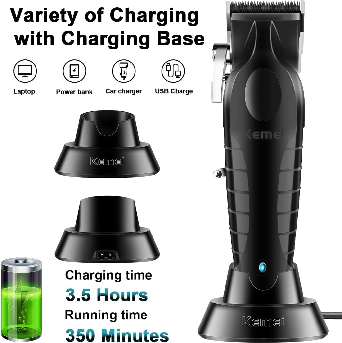 KEMEI Hair Clipper and Trimmer Set Professional Cordless Hair Clipper for Men Electric Beard Trimmers Barber Hair Cuttings Kit, T Blade Trimmers for Men, KM-2296，KM-2299 image number 2