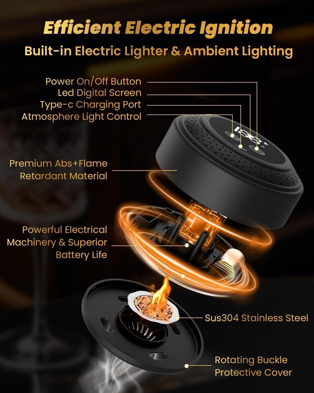 Electric Whiskey Smoker Kit, Kobuer Old Fashioned Smoker Kit, Built-In Lighter & Ambient Light, 4 Reusable Ice Cubes 6 Flavors Wood Chips, Gifts for Men Dad Husband Whiskey Lovers (Birthday/Christmas)