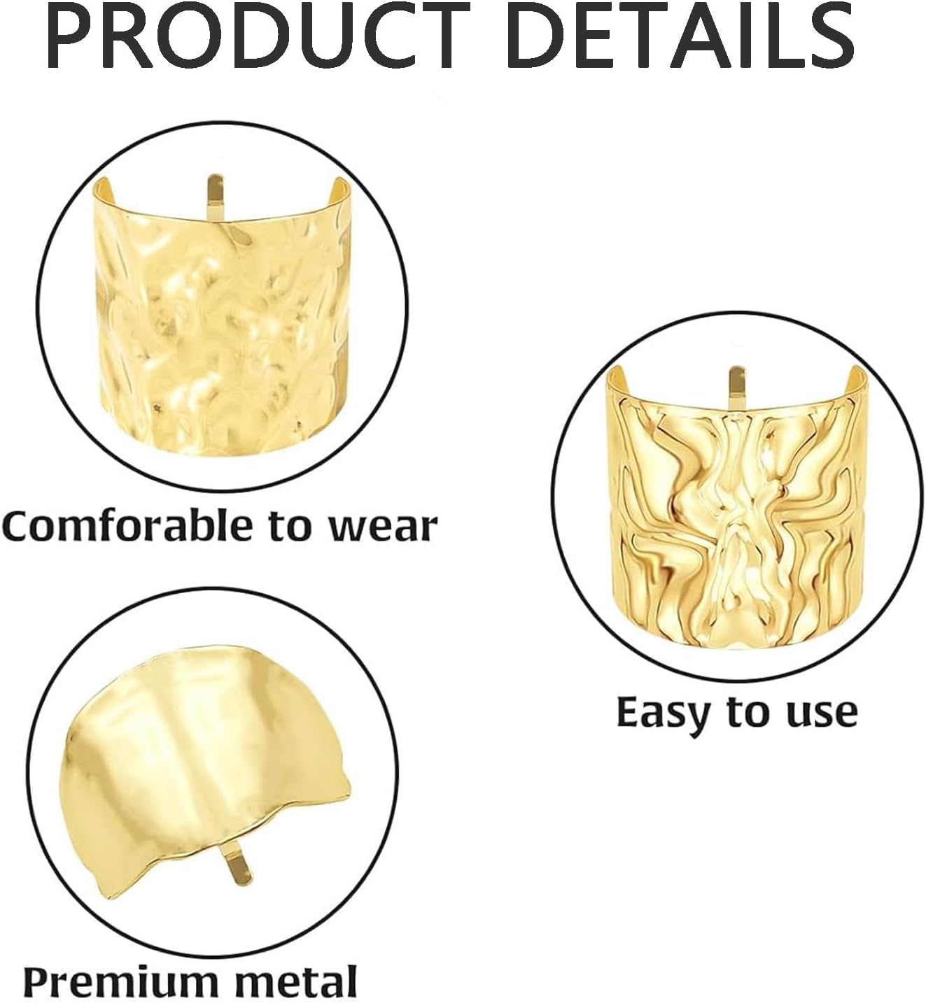 Tjhypenete 3Pcs Hair Clips with Lava Ponytail Buckle, Gold Hair Cuffs High Ponytail Holder Band, Stylish Dress up Hair Ring, Decorative Horsetail Accessories, Metal Hair Ties, Long Hair Tail Hairpins