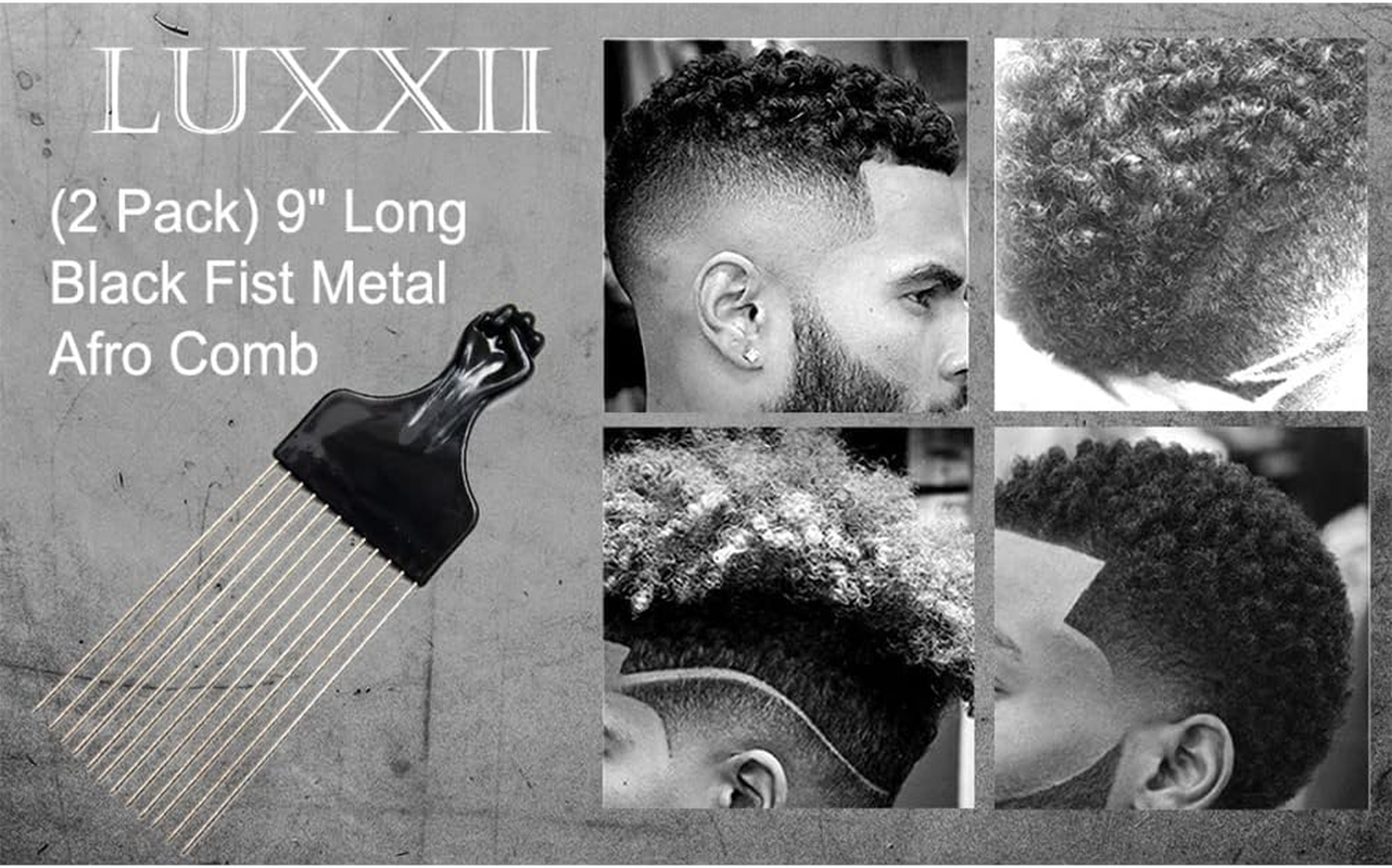 Luxxii (2 Pack) 23Cm Long Black Fist Metal Afro Pik Lift Hair Comb Detangle Wig Braid Hair Man Styling Comb image number 2