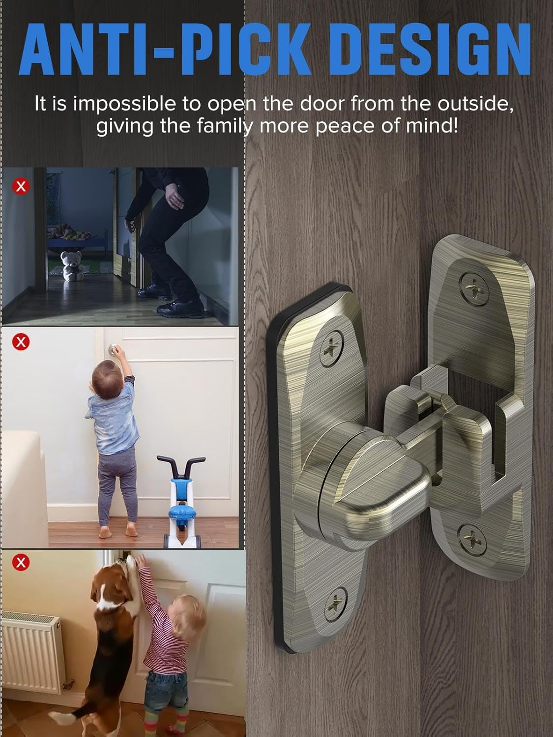 90/180 Degree Flip Barn Door Lock, Protect Privacy - Security Sliding Door Latch, Small Gate Latches Hardware for Barn, Garden, Bathroom, Cabinet, Window (Bronze-1Pc)