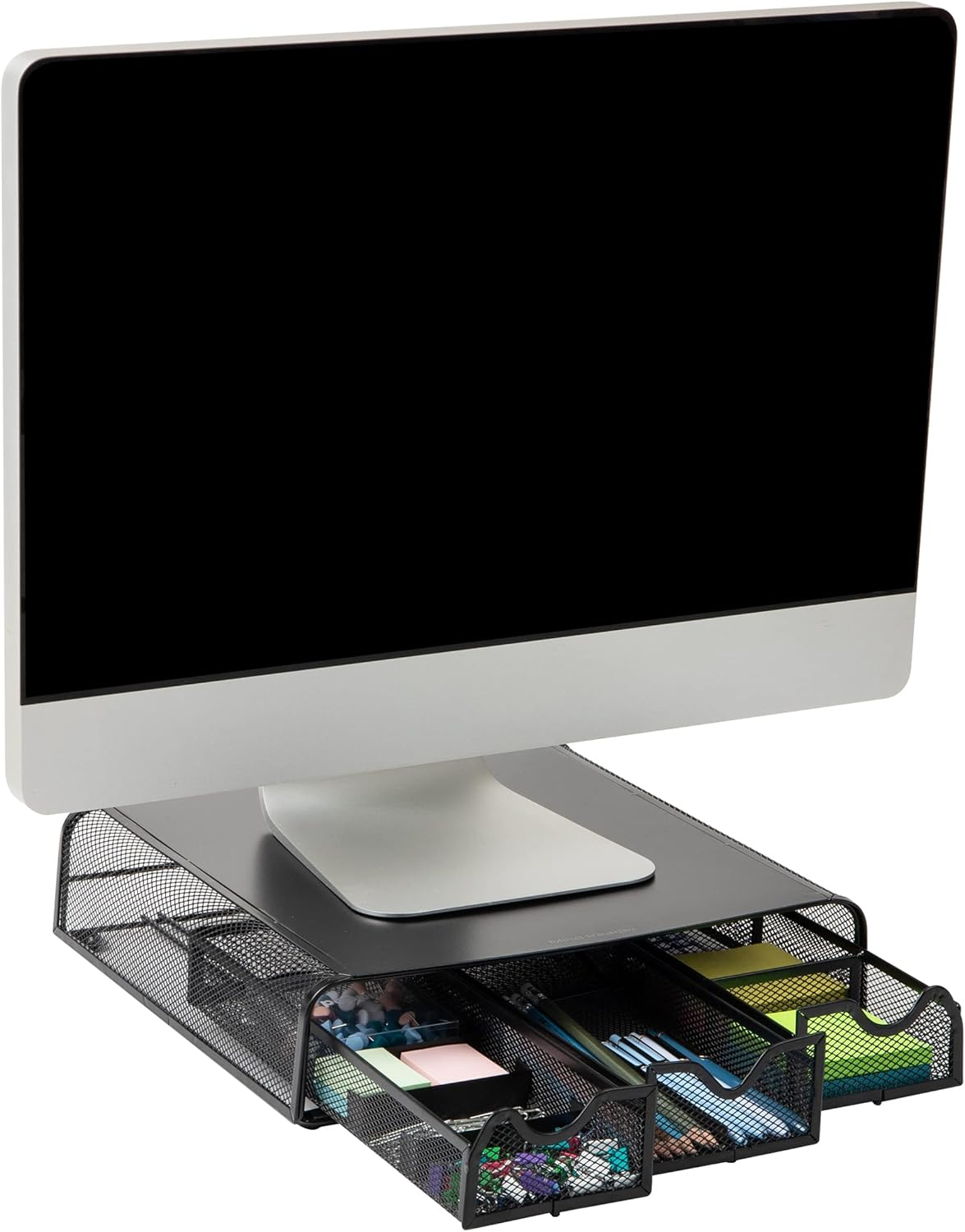 Mind Reader Monmesh-Blk Monitor Stand and Desk Organizer, Black Metal Mesh