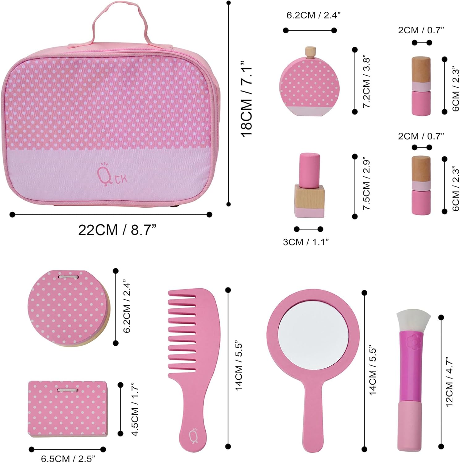 Teamson Kids Chloe Polka Dot Wooden Play Makeup Set Pretend Vanity Accessories 10Pc image number 5