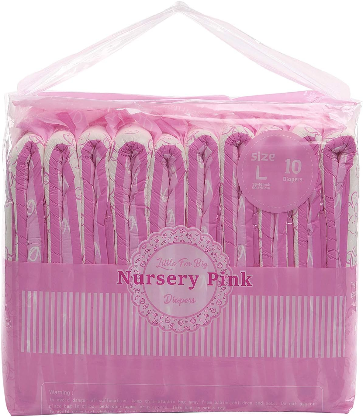 Littleforbig Printed Adult Brief Diapers 10 Pieces - Nursery Pink L