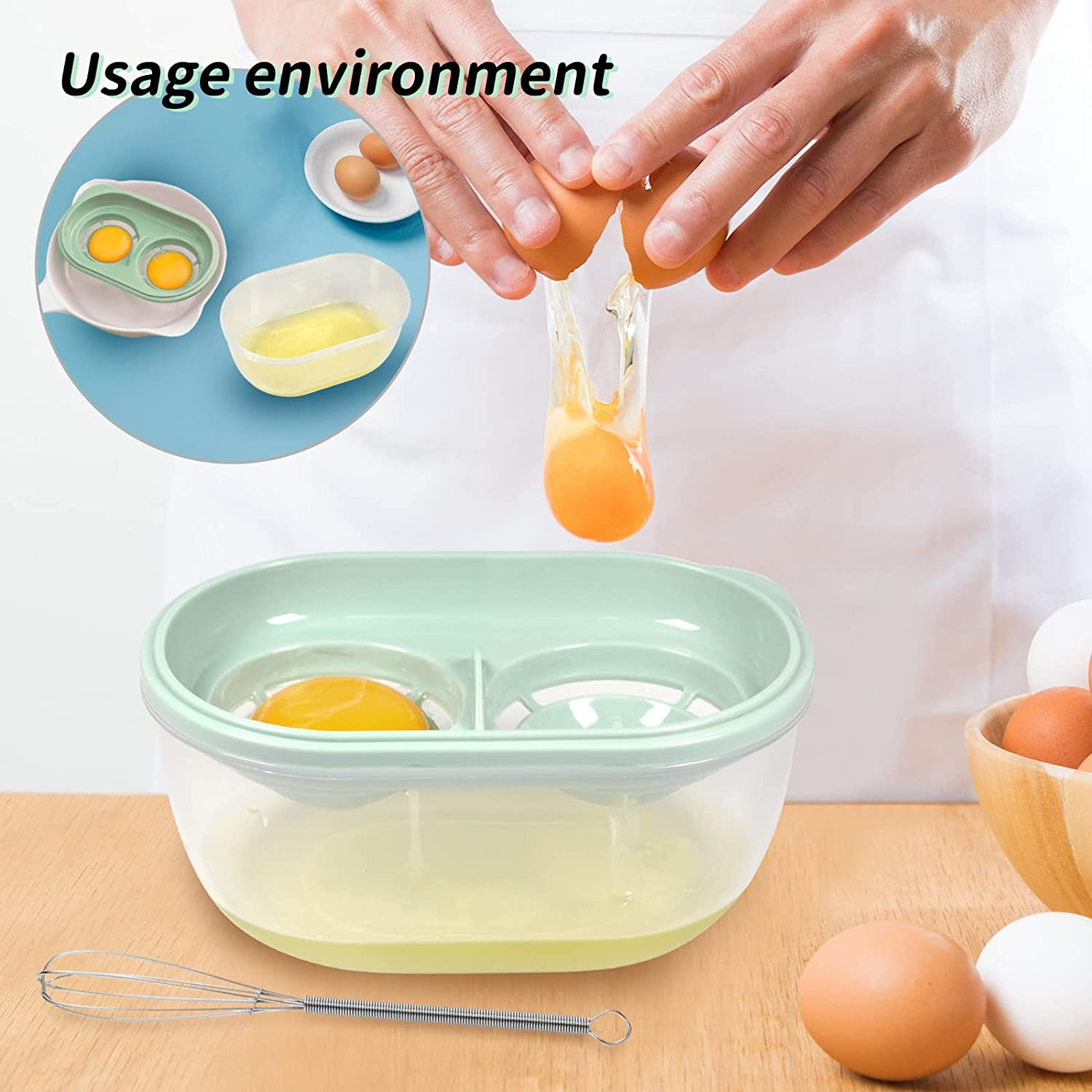 Egg White Separator with Egg Beater, Egg Separator for Raw Egg, Egg White Filter Storage Box Food Grade Level Kitchen Gadgets Egg Separator for Kitchen Cooking - Blue image number 5