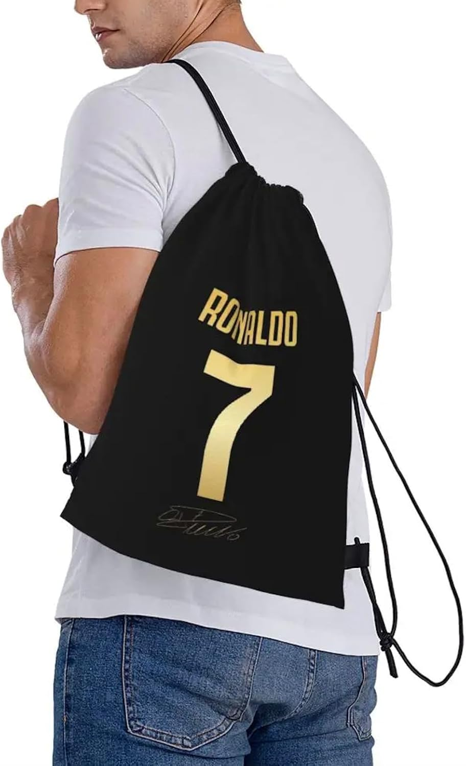EZB Football Legend Ronaldo Number 7 Drawstring Bag | 36X30Cm Midi Sized Backpack | Multi-Use: Sports Kits, PE Kits, Gym, Lunch, Holiday, Beach, Soccer Pump Bag | Ronaldo 7 Bag, Multicoloured, 36X30Cm image number 2