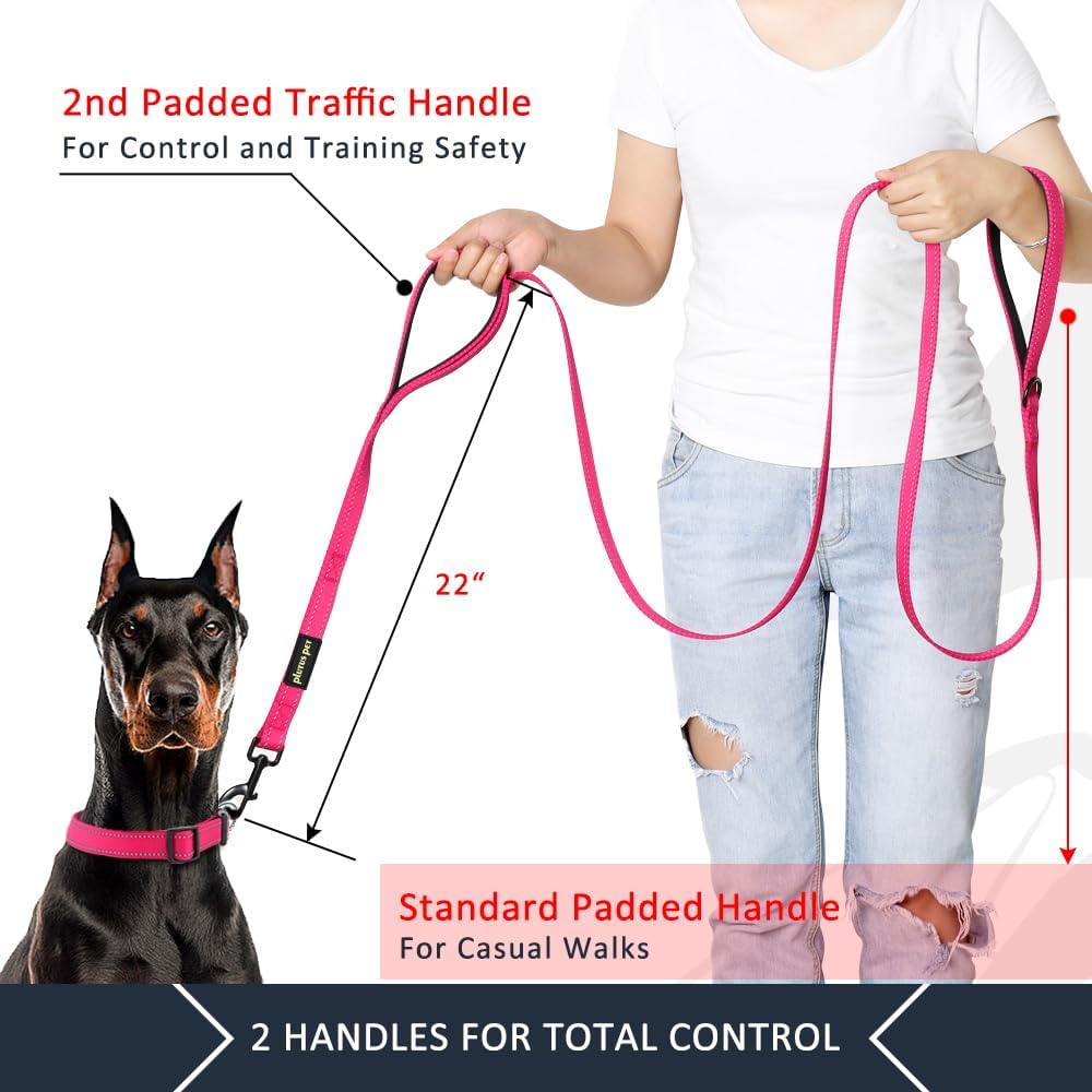 Pioneer Petcore Dog Leash 6Ft Long,Traffic Padded Two Handle,Heavy Duty,Reflective Double Handles Lead for Control Safety Training,Leashes for Large Dogs or Medium Dogs,Dual Handles Leads(Pink) image number 4