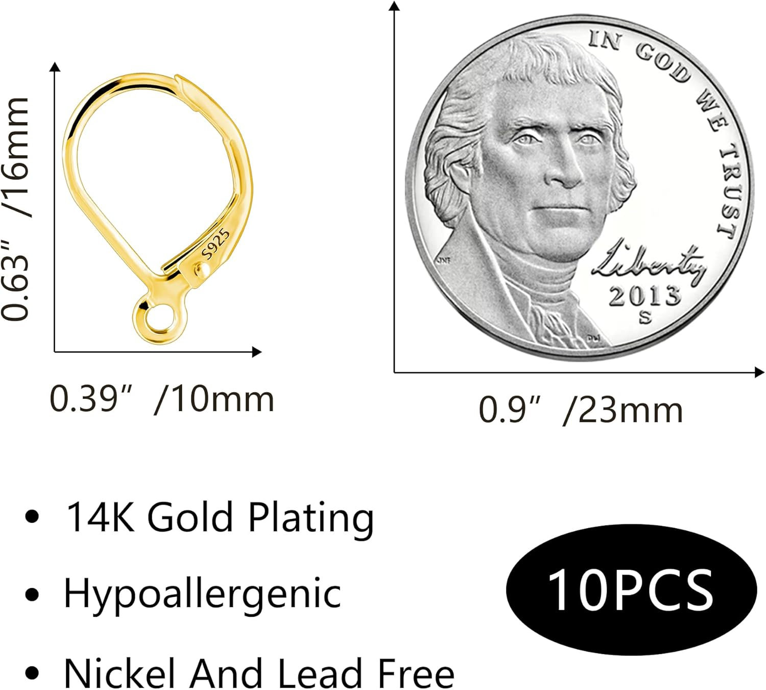 925 Sterling Silver Leverback French Earring Hooks Hypoallergenic Earring Hooks Earring Backs with Jump Rings Set Dangle Earring Hooks Sterling Silver Findings Earring Supplies for Jewelry Making