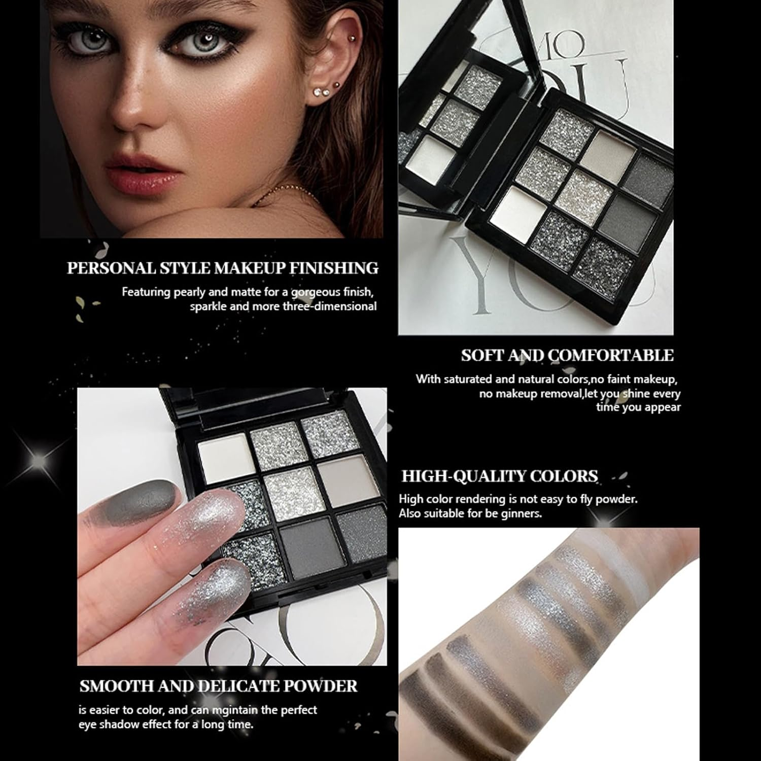 9 Color Eye Shadow Palette, Heavy Metal Dark Style Eye Shadow Plate, Smoke Makeup Punk, Black White Gray Is Suitable for Eyeshadows, Lip, Body Paint image number 6
