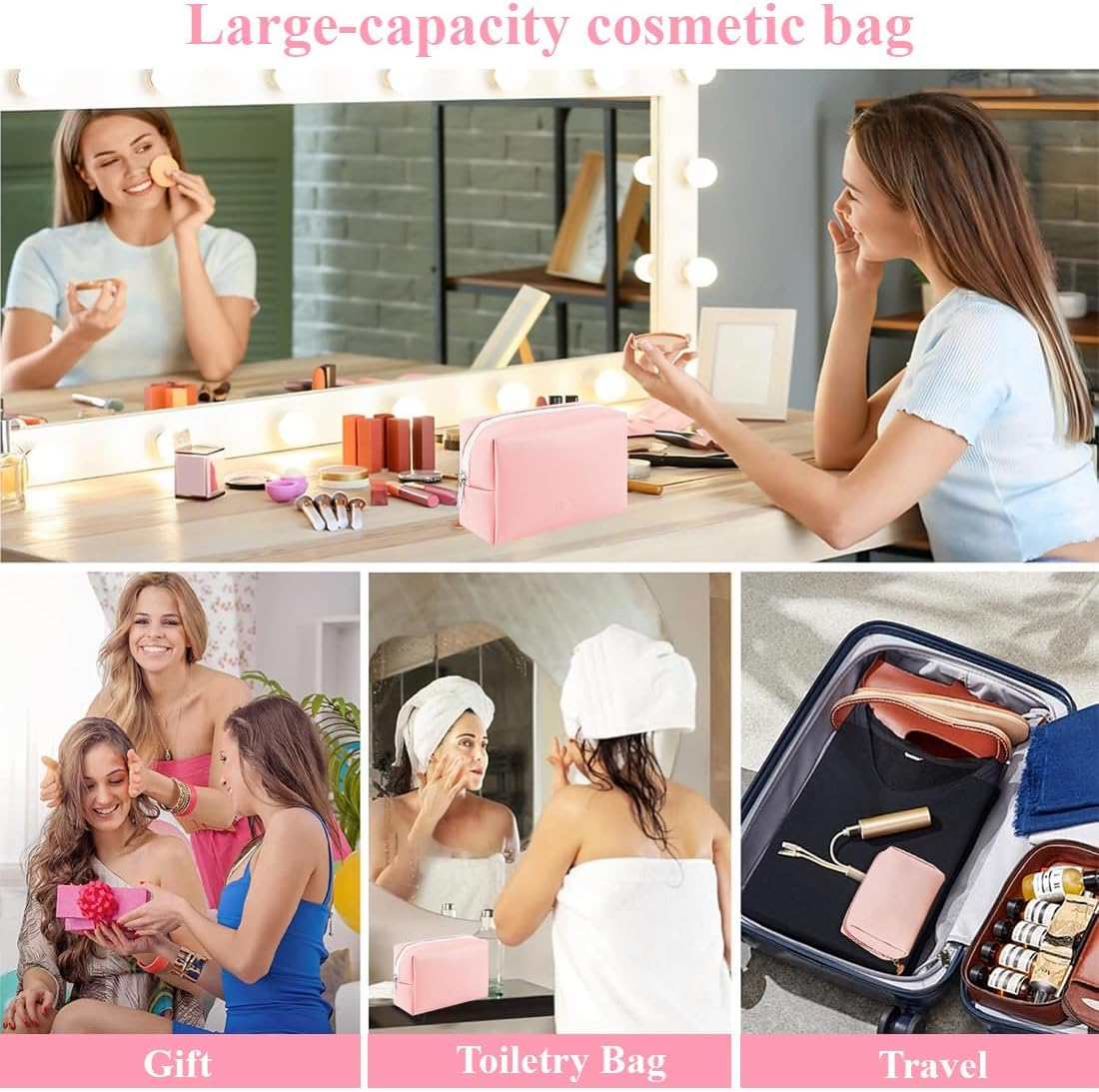 JYNVO Women'S Mini Travel Cosmetic Bag Set, PU Leather Makeup Bag Waterproof + Brush Organiser, Practical for Makeup Storage & Travel