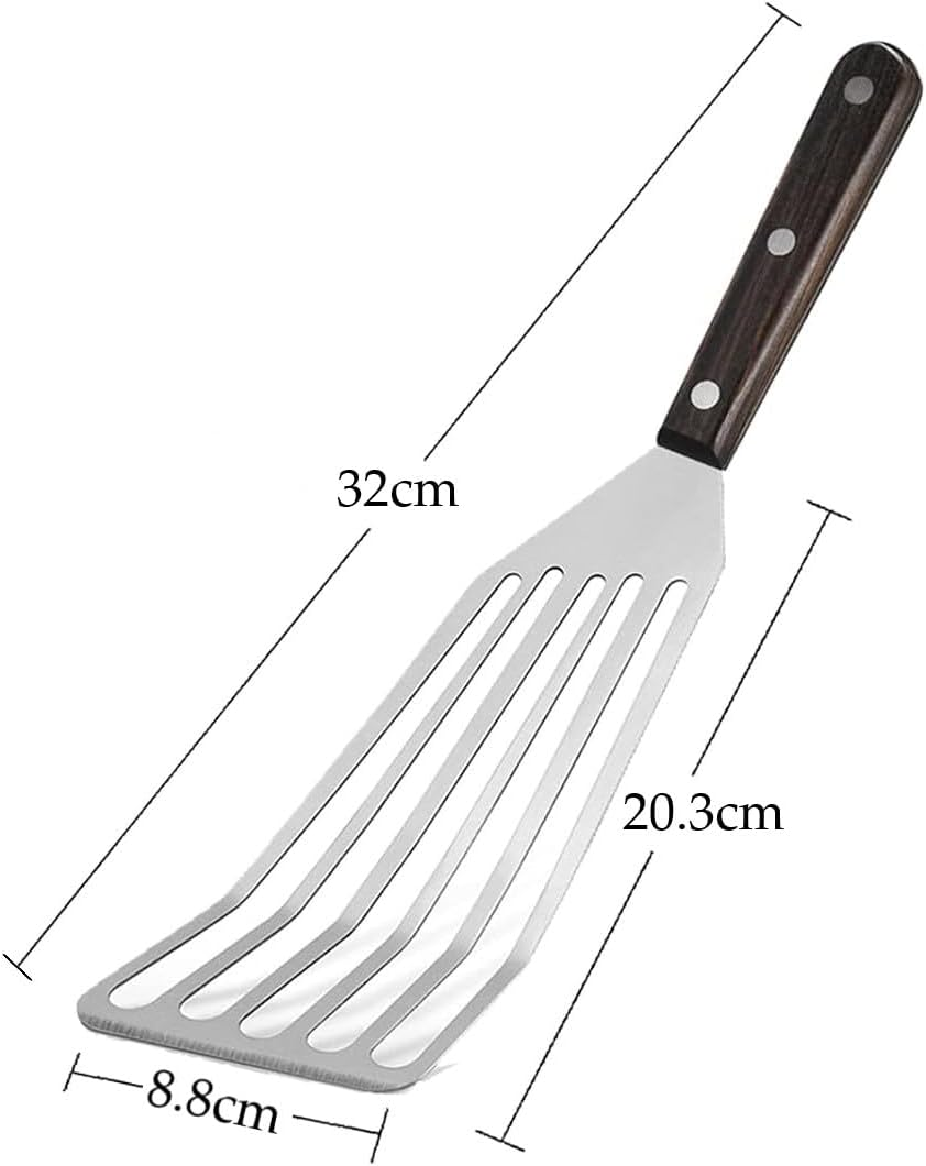 Fish Spatula with Curved Stainless Steel Blade Thin and Flexible Slotted Kitchen Turner Spatulas with Full Tang Handle Metal Flipper for Flipping Fish Egg Pancake 2X32X9CM Big Turner image number 3